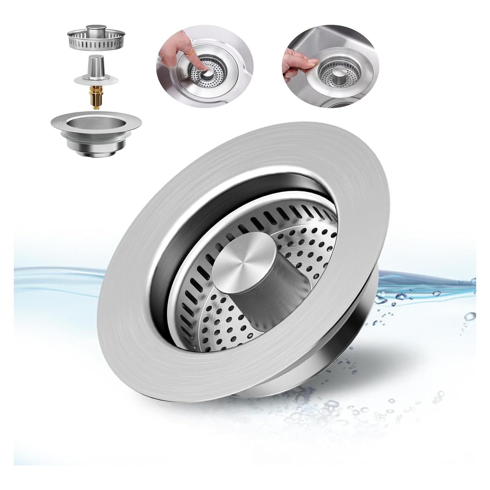 Colador de desagüe de fregadero Yonisun 3 en 1 Acero Inoxidable