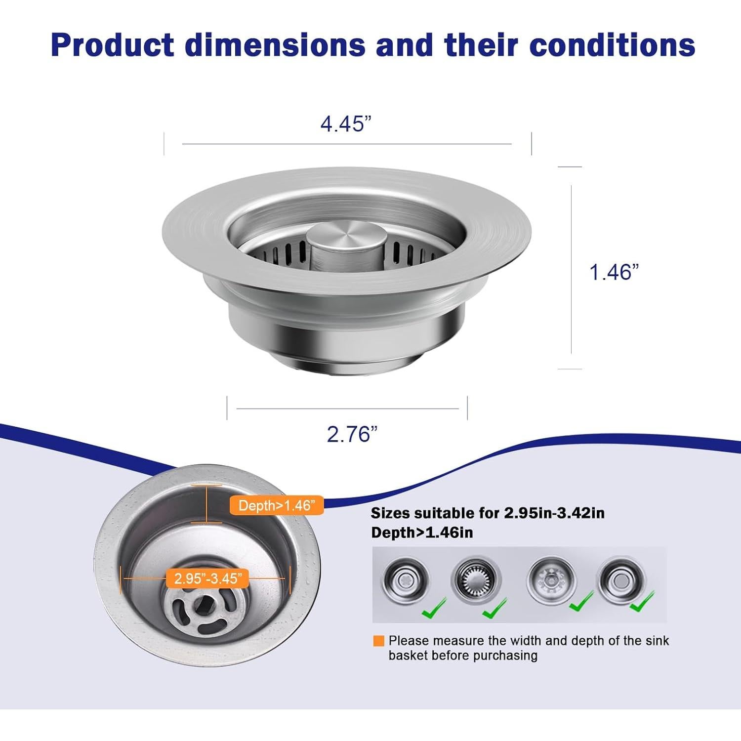 Colador de desagüe de fregadero Yonisun 3 en 1 Acero Inoxidable