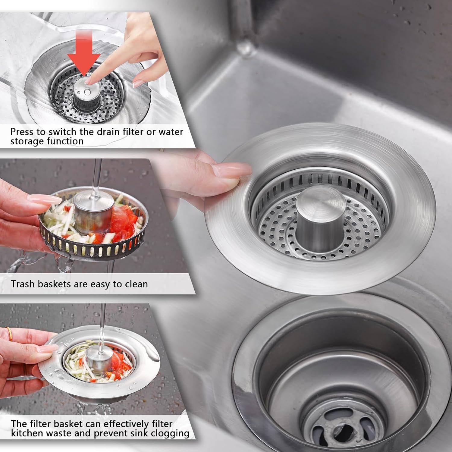 Colador de desagüe de fregadero Yonisun 3 en 1 Acero Inoxidable