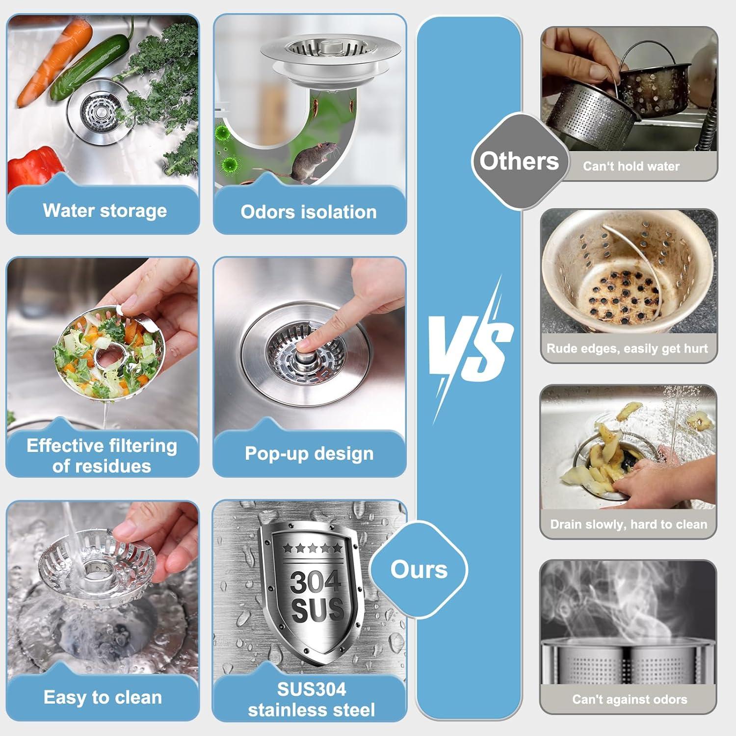 Filtro de Drenaje de Fregadero Semour 3 en 1 Acero Inoxidable