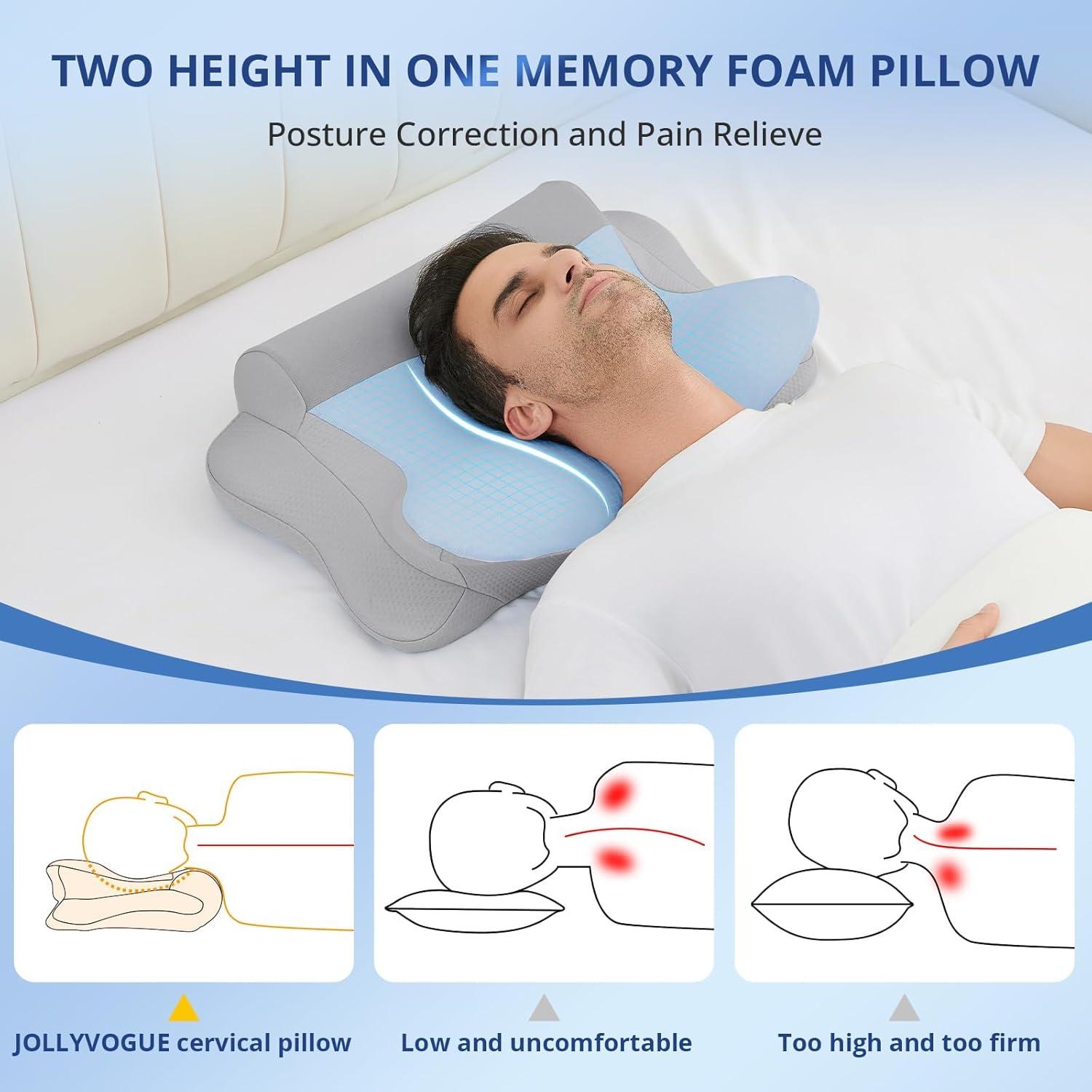 Almohada Cervical JOLLYVOGUE Espuma con Memoria Ergonomica 63x38cm