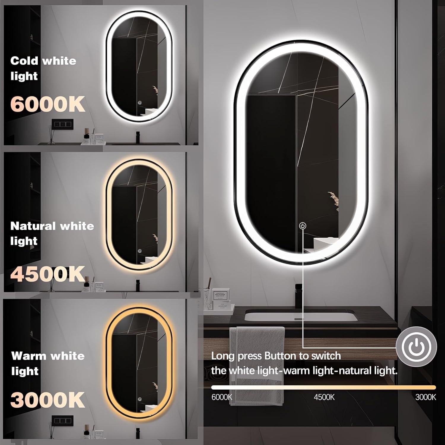 Espejo de Baño LED Ovalado TheiaMo 101.6x61cm Antivaho