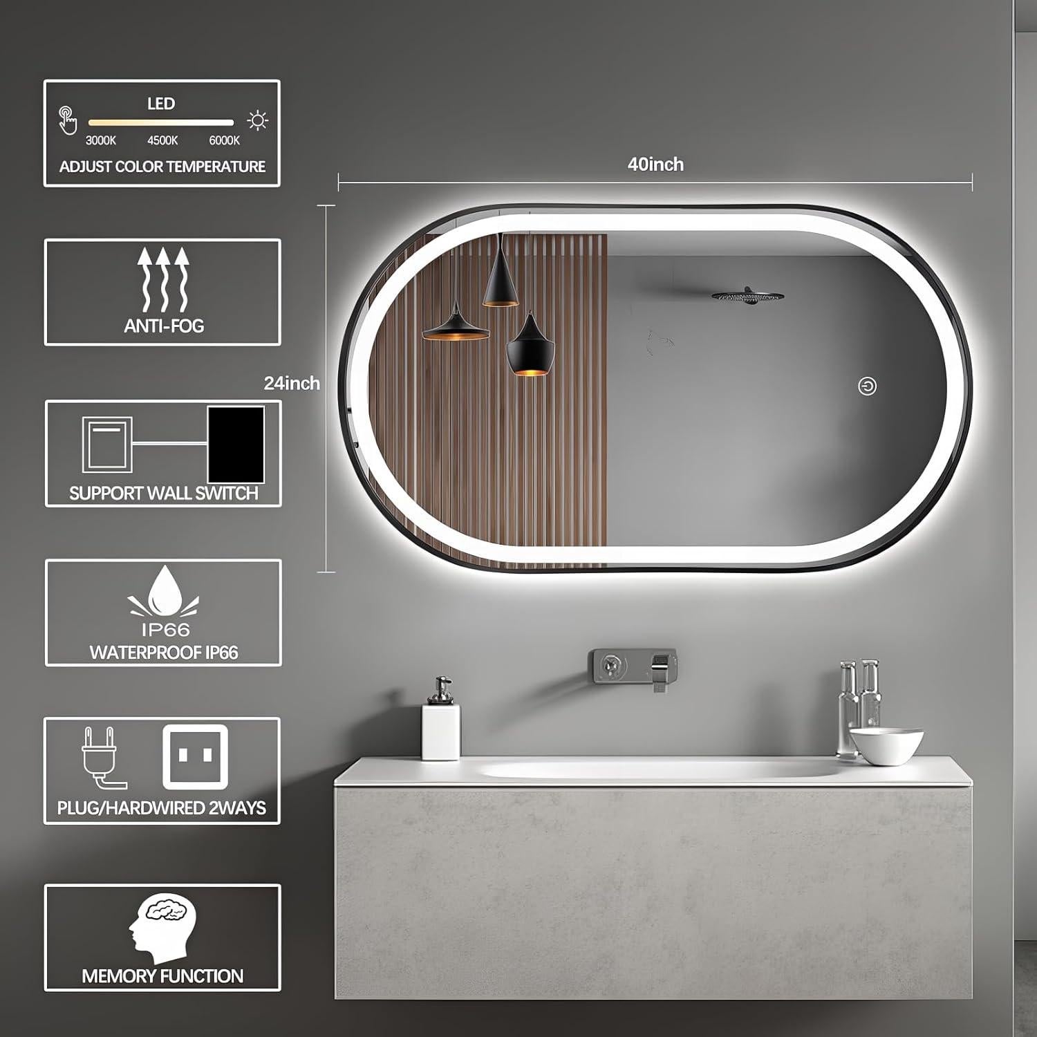 Espejo de Baño LED Ovalado TheiaMo 101.6x61cm Antivaho