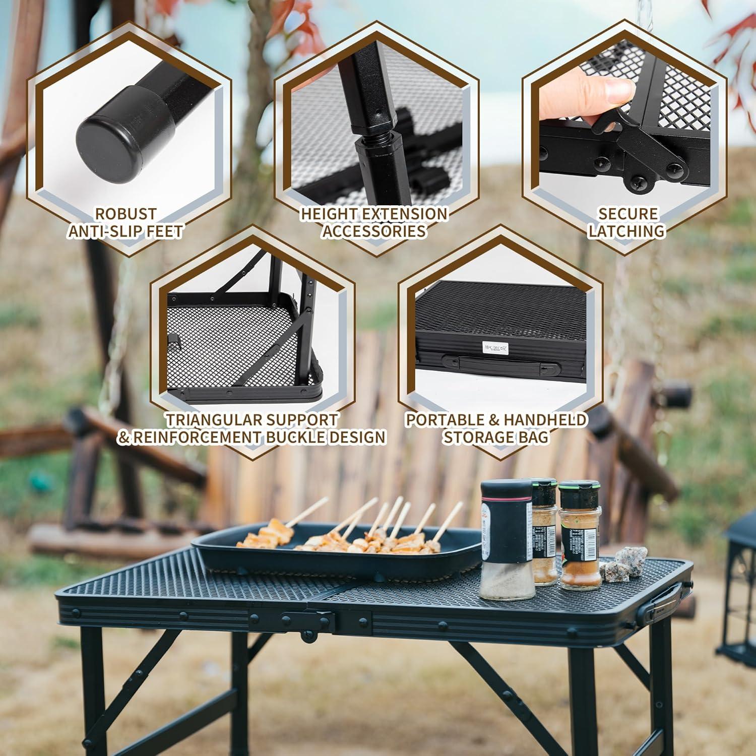 Mesa de Parrilla Plegable HPC Decor Ajustable 27-56cm Metal