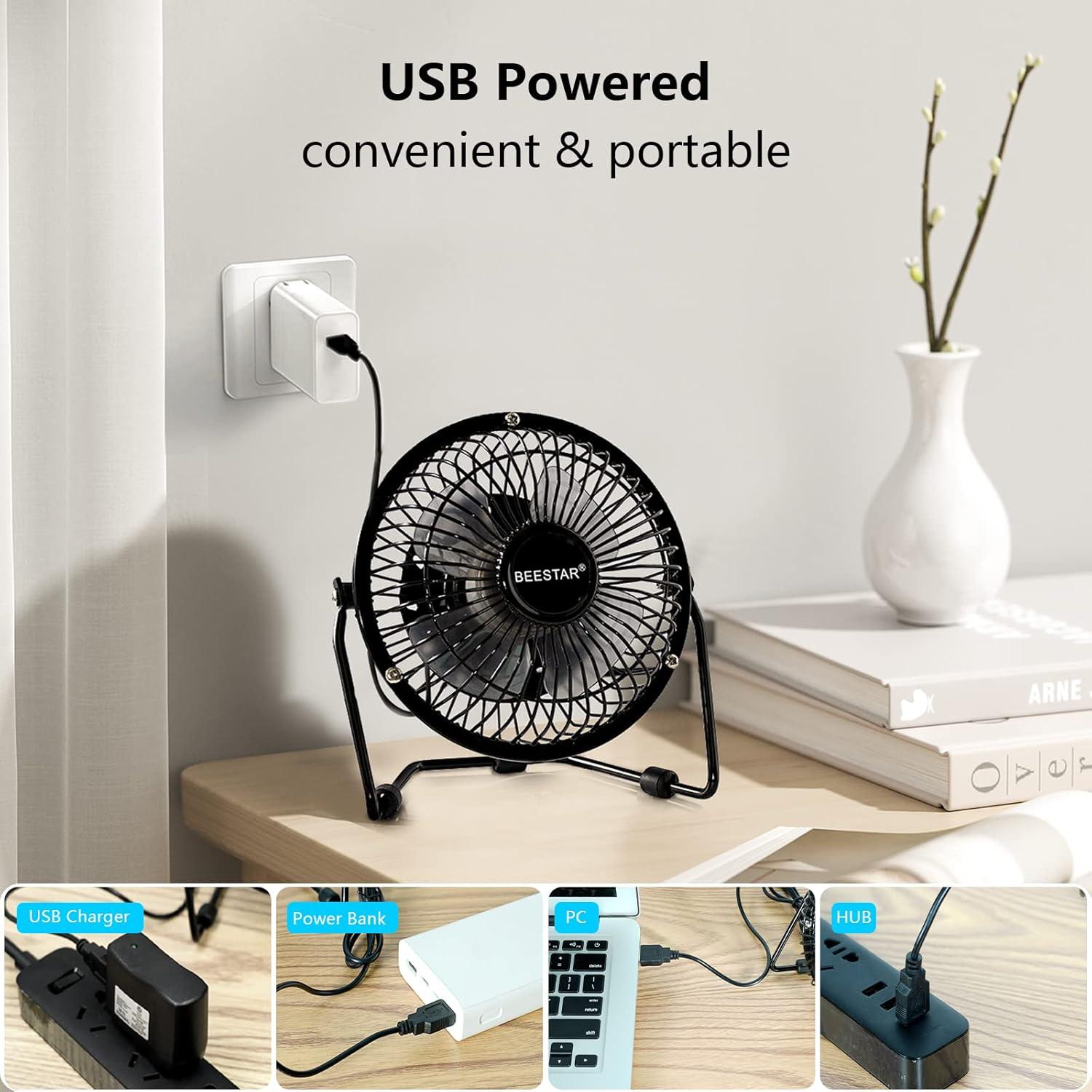 Ventilador de Escritorio BEESTAR BS-MF 4" USB Metal Silencioso