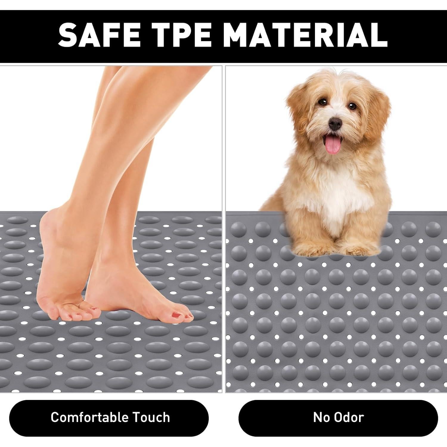 Alfombra de Ducha Antideslizante Mofonky 90x60 cm TPE Gris