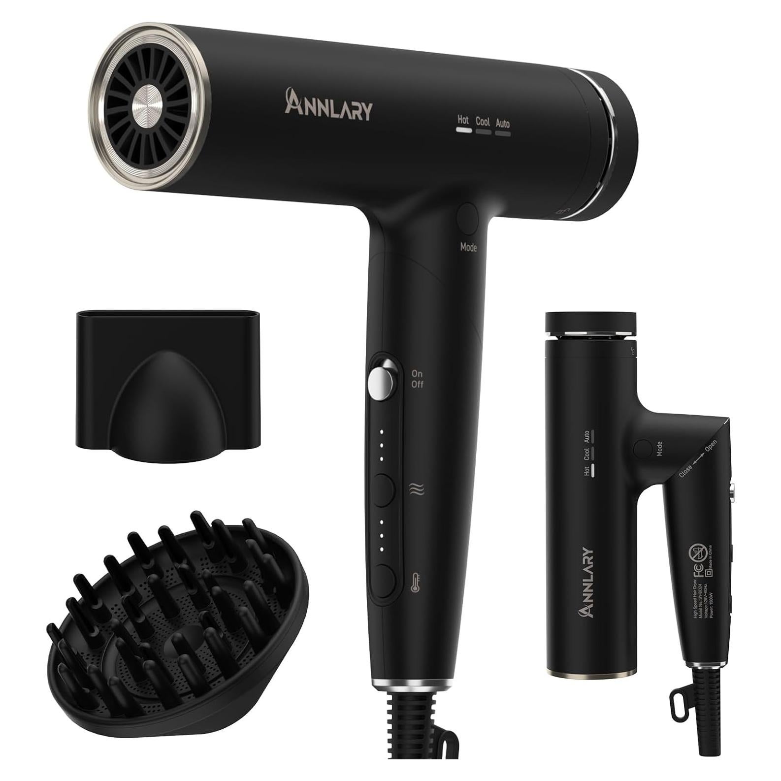 Secador de Pelo Iónico ANNLARY 1500W Plegable con Difusor