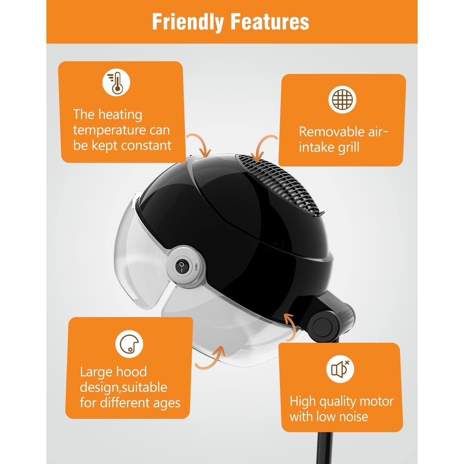 Secador de cabello con capucha iónica KINGWIN 1875W ajustable