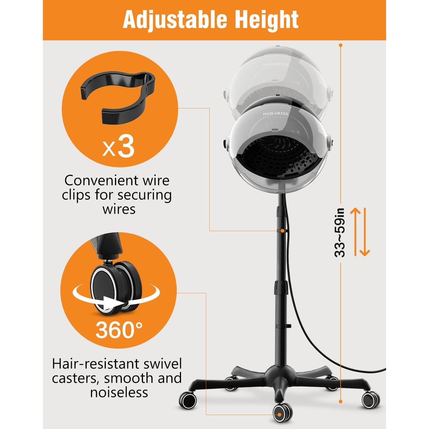 Secador de cabello con capucha iónica KINGWIN 1875W ajustable