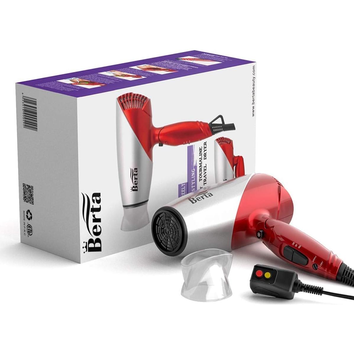 Secador de Pelo Berta 1875W Cerámico Iónico Plegable Rojo