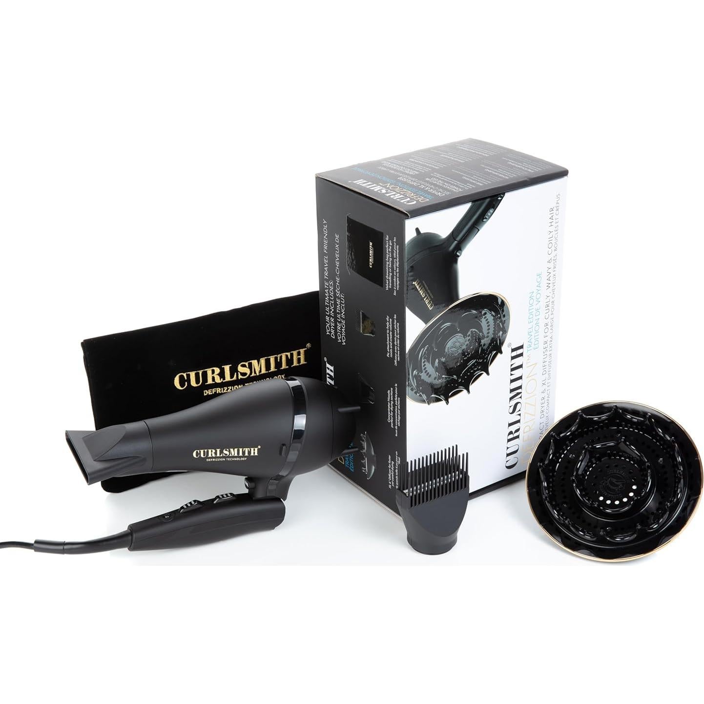 Secador de Pelo Curlsmith Defrizzion de Viaje con Difusor Grande