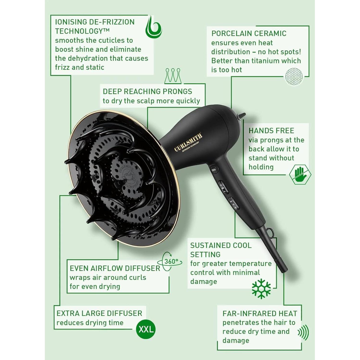 Secador de Pelo Curlsmith Defrizzion de Viaje con Difusor Grande