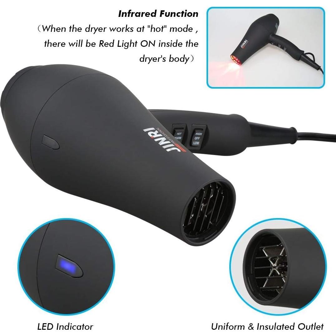 Secador de Pelo JINRI 1875W con Difusor y Concentrador - Negro