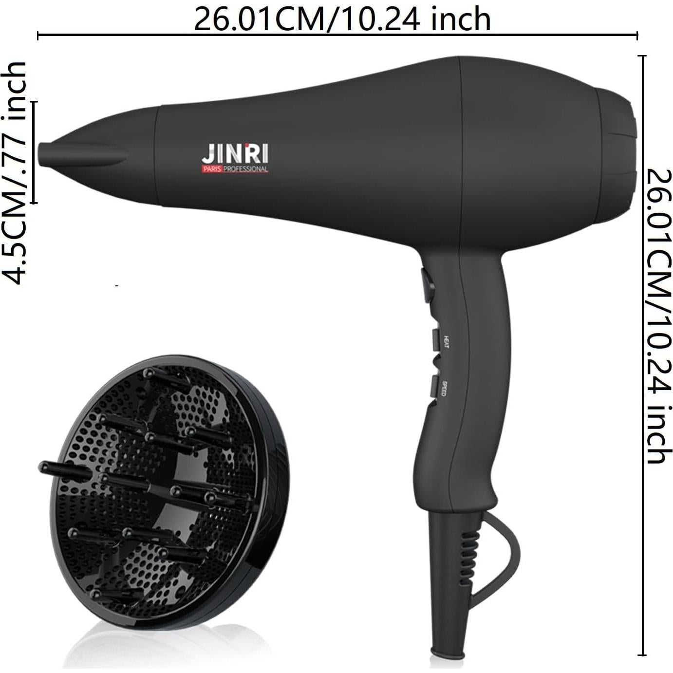 Secador de Pelo JINRI 1875W con Difusor y Concentrador - Negro