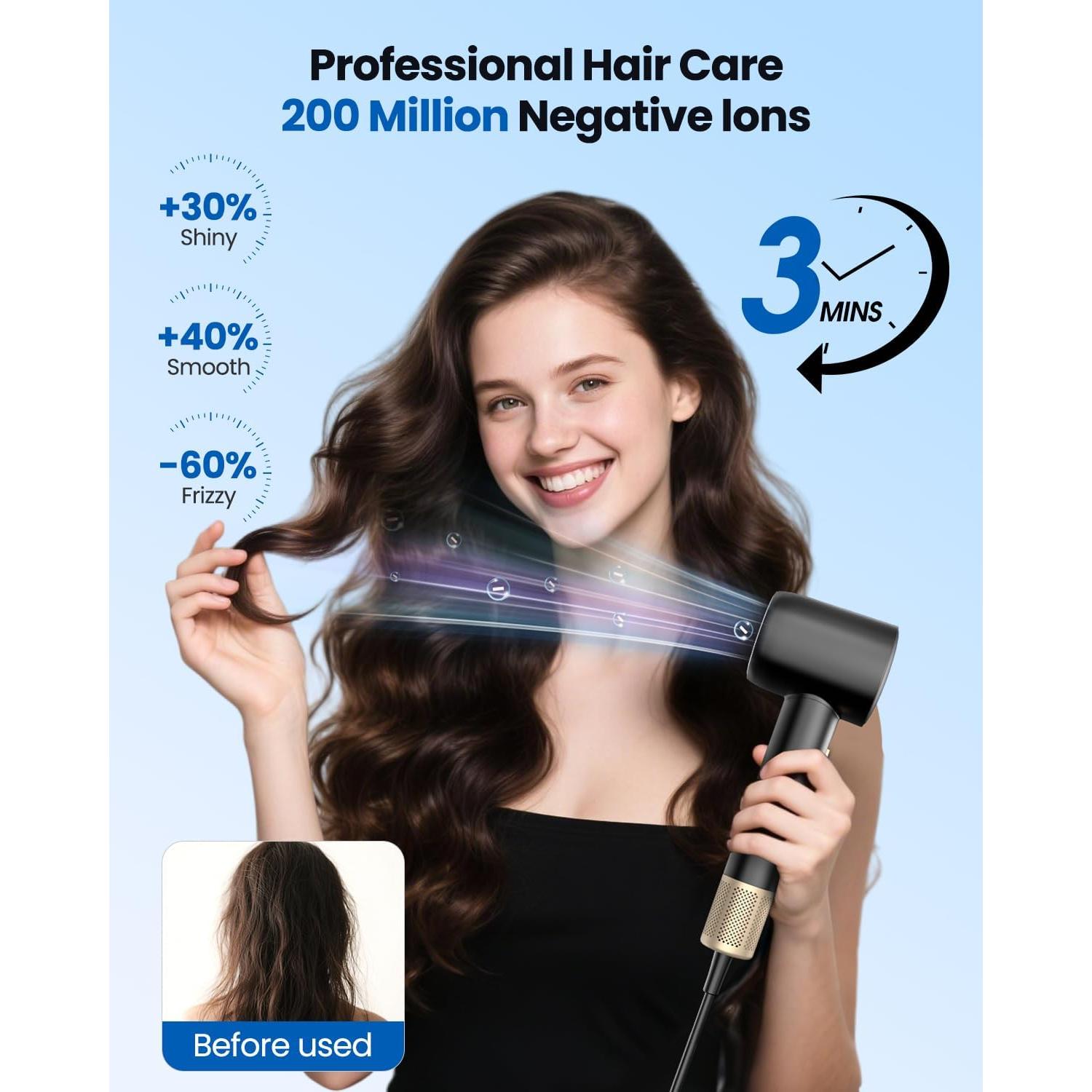 Secador de Pelo Iónico Profesional YYSG 110,000 RPM Negro