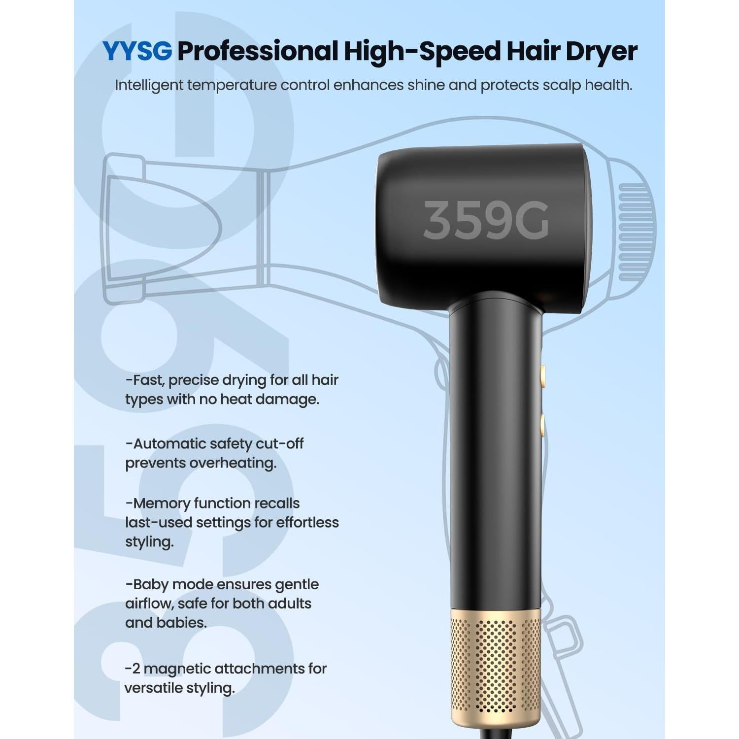 Secador de Pelo Iónico Profesional YYSG 110,000 RPM Negro