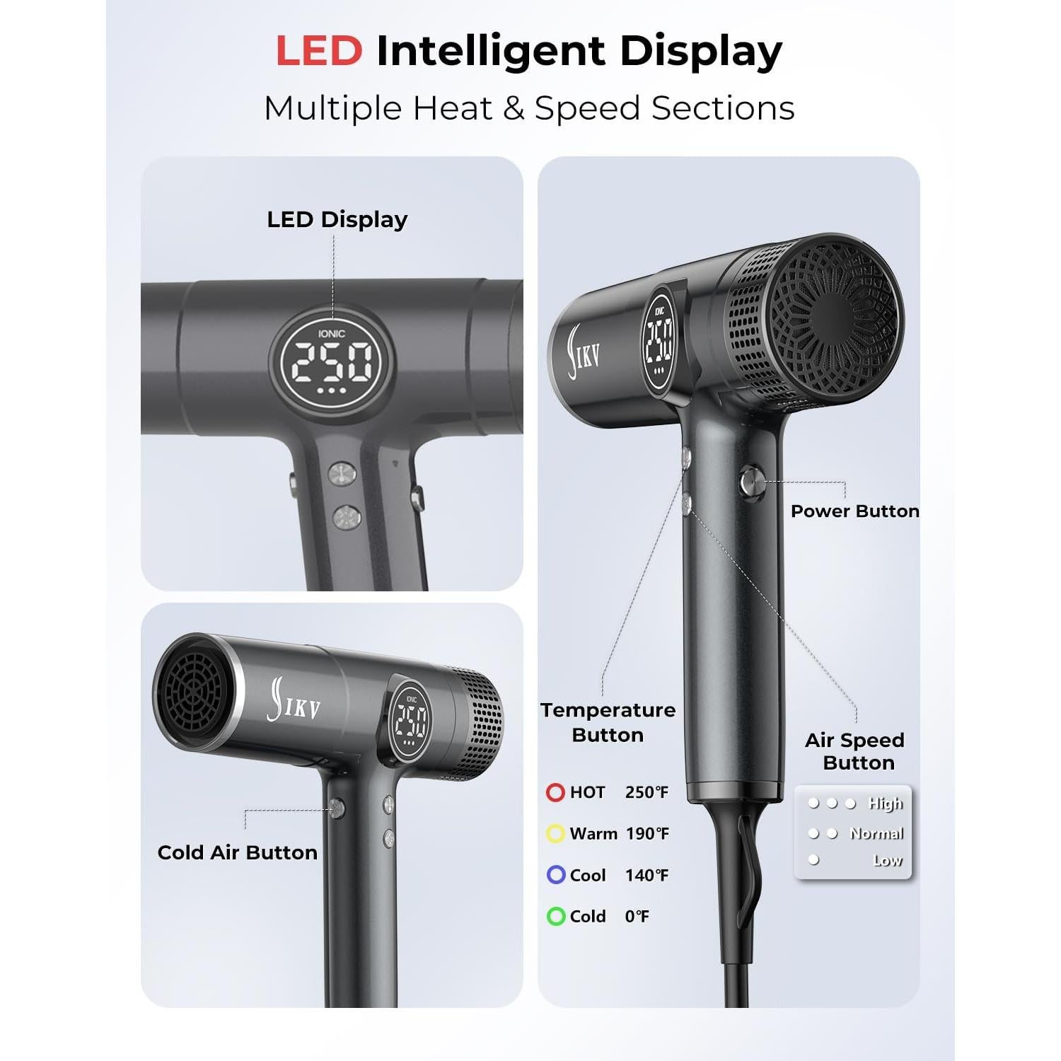 Secador de Pelo Profesional IKV 90000 RPM Doble Voltaje 1.32 kg