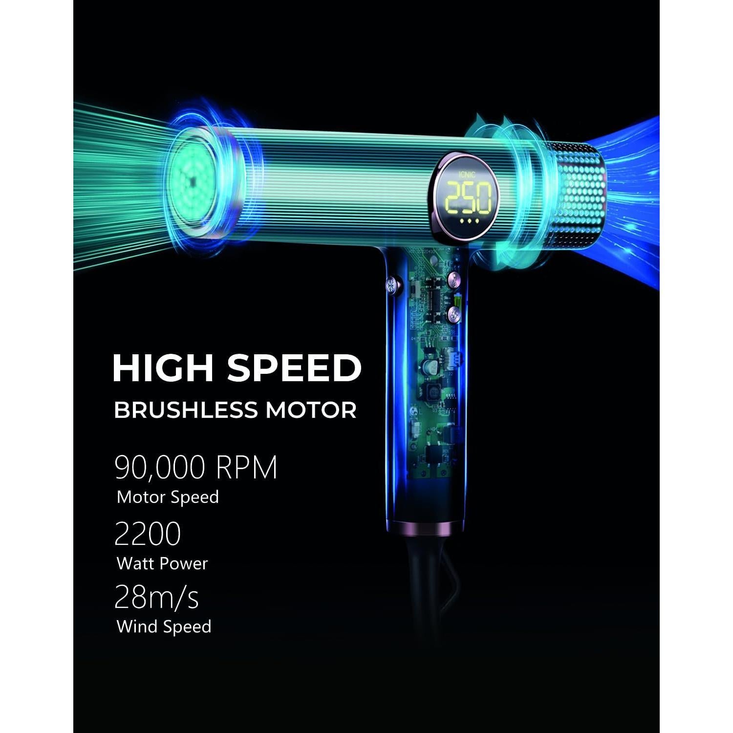 Secador de Pelo Profesional IKV 90000 RPM Doble Voltaje 1.32 kg