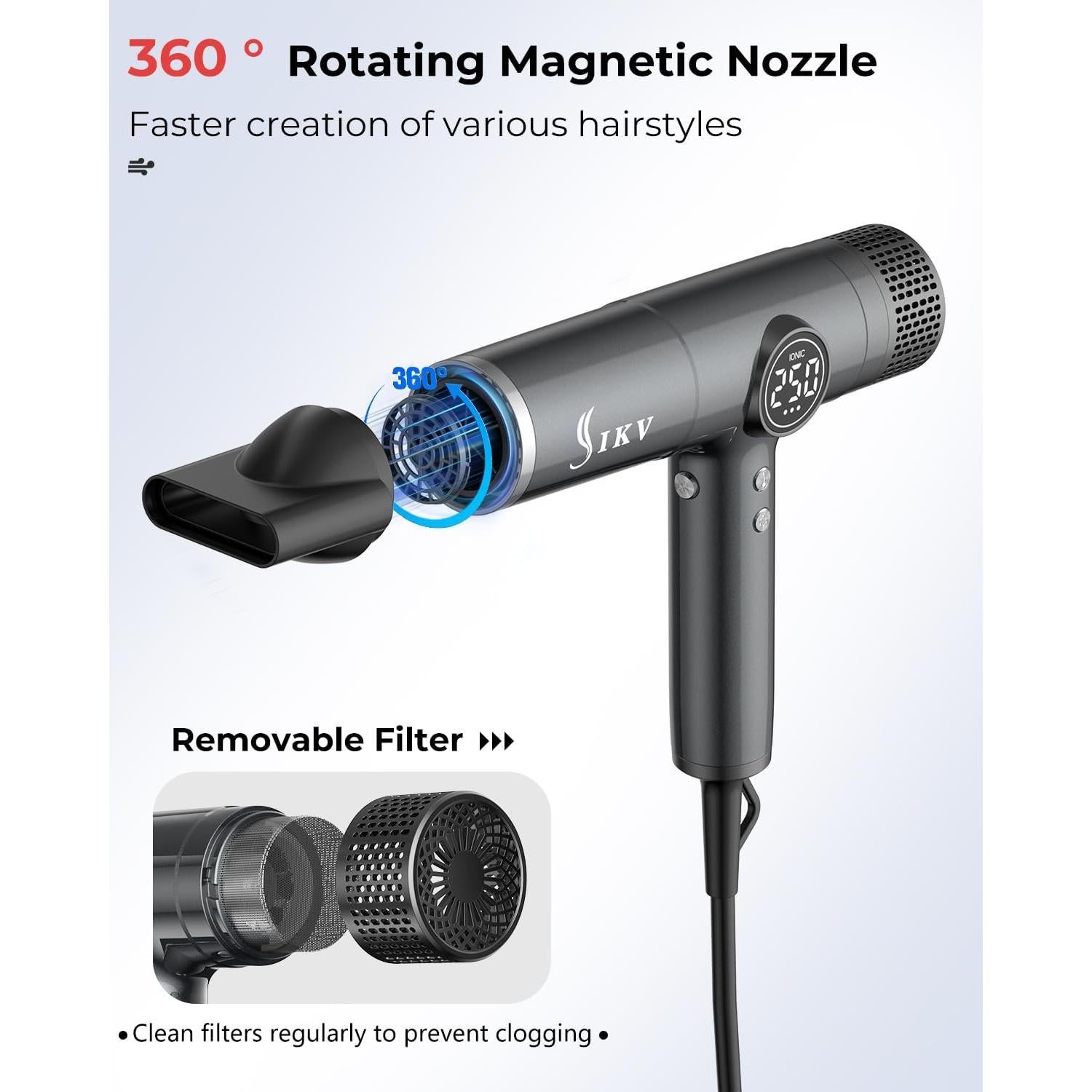 Secador de Pelo Profesional IKV 90000 RPM Doble Voltaje 1.32 kg