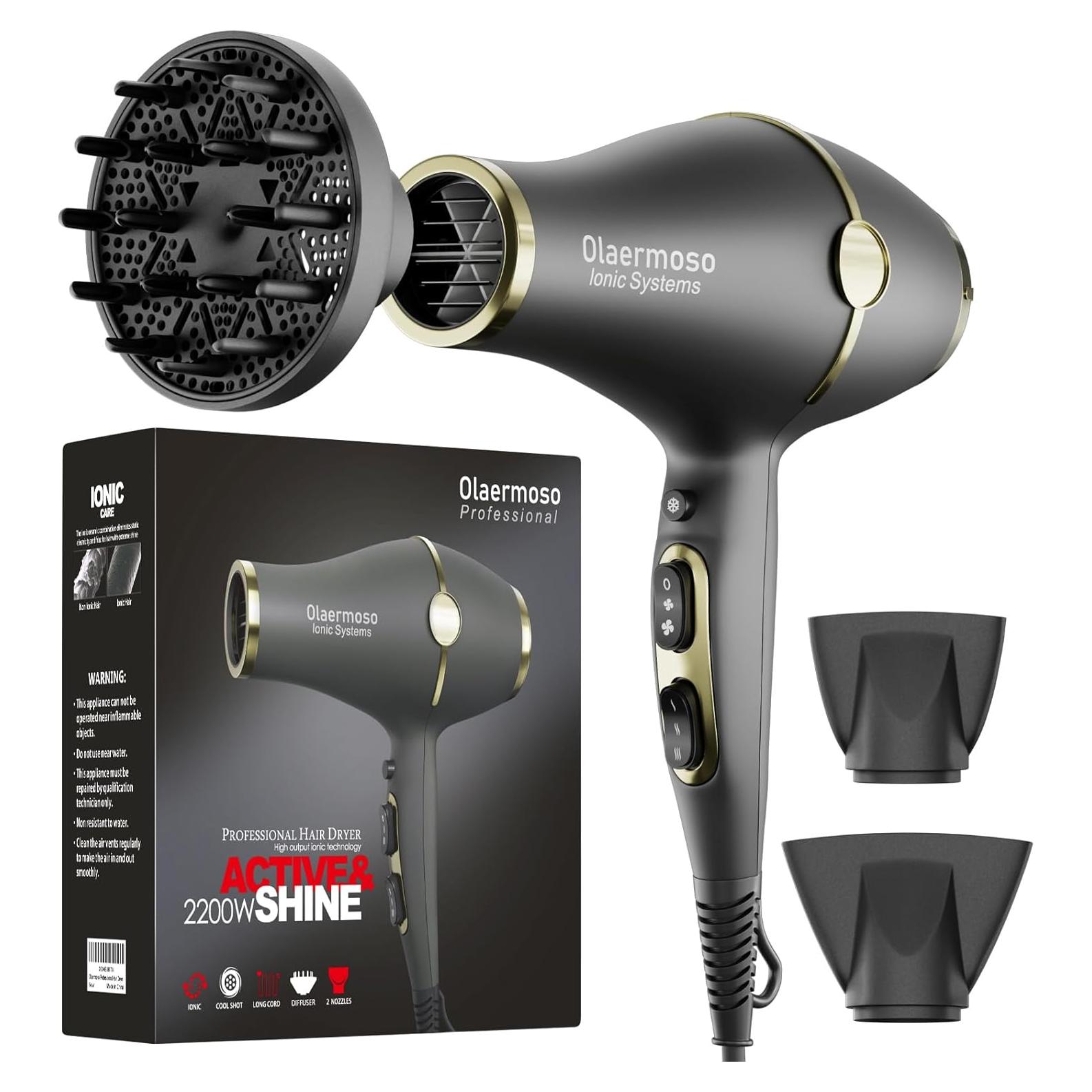 Secador de Pelo Profesional Olaermoso 2200W con Difusor y Boquillas