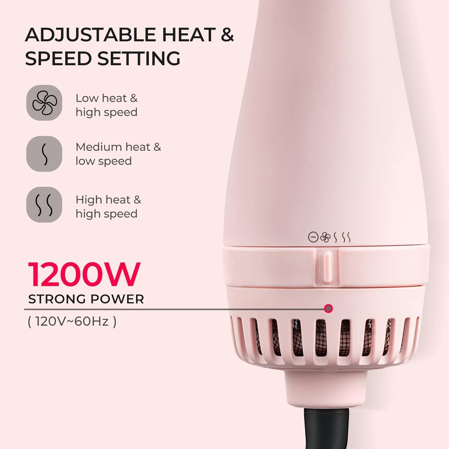 Cepillo Secador Voluminizador TYMO Rosa 1200W Tecnología Iónica