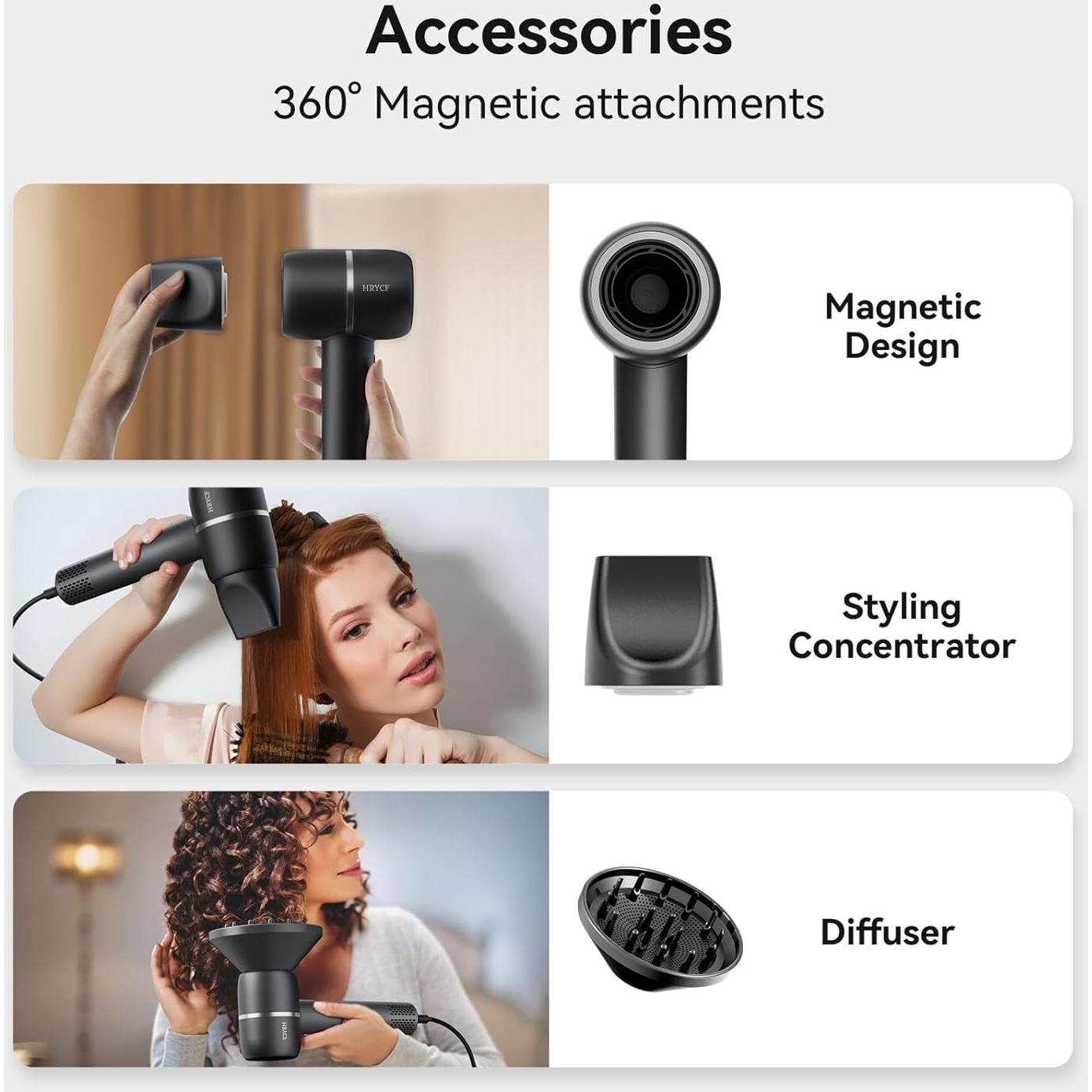 Secador de Pelo HRYCF Iónico Negativo 272g, Secado Rápido