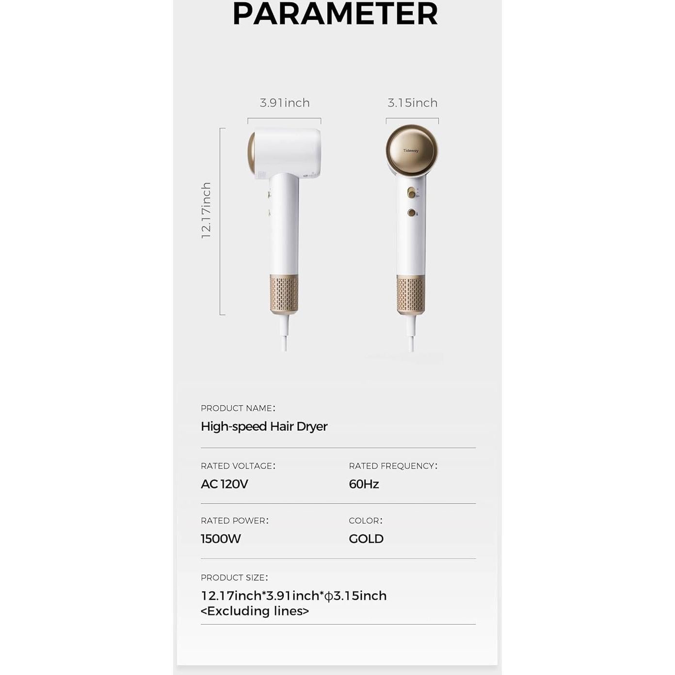 Secador de Pelo Iónico Tideway 110,000 RPM Ligero y Silencioso