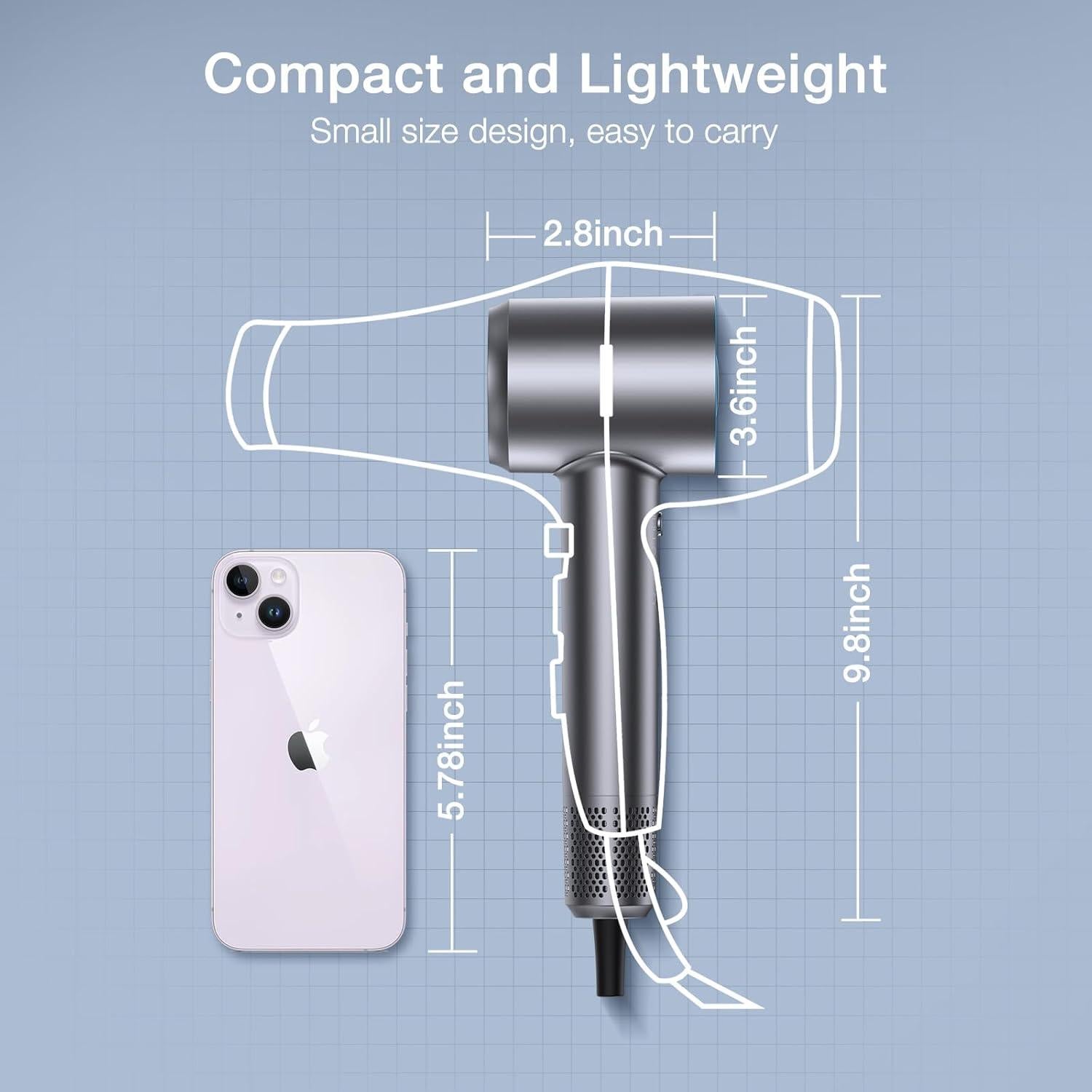 Secador de Pelo Profesional VivaEase 160000 RPM Gris Claro