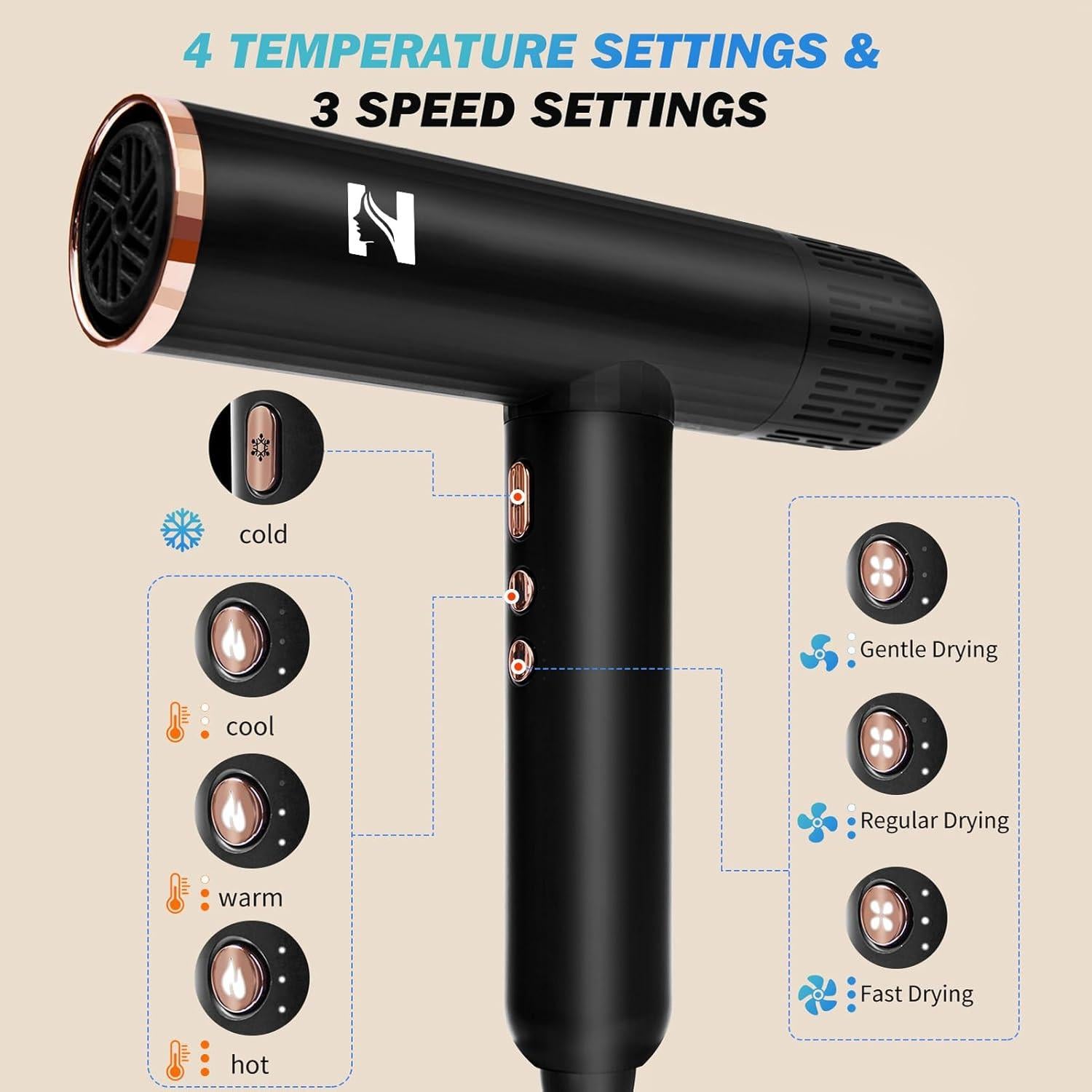Secador de Pelo Nicebay DW-9041A Iónico 1600W con Difusor