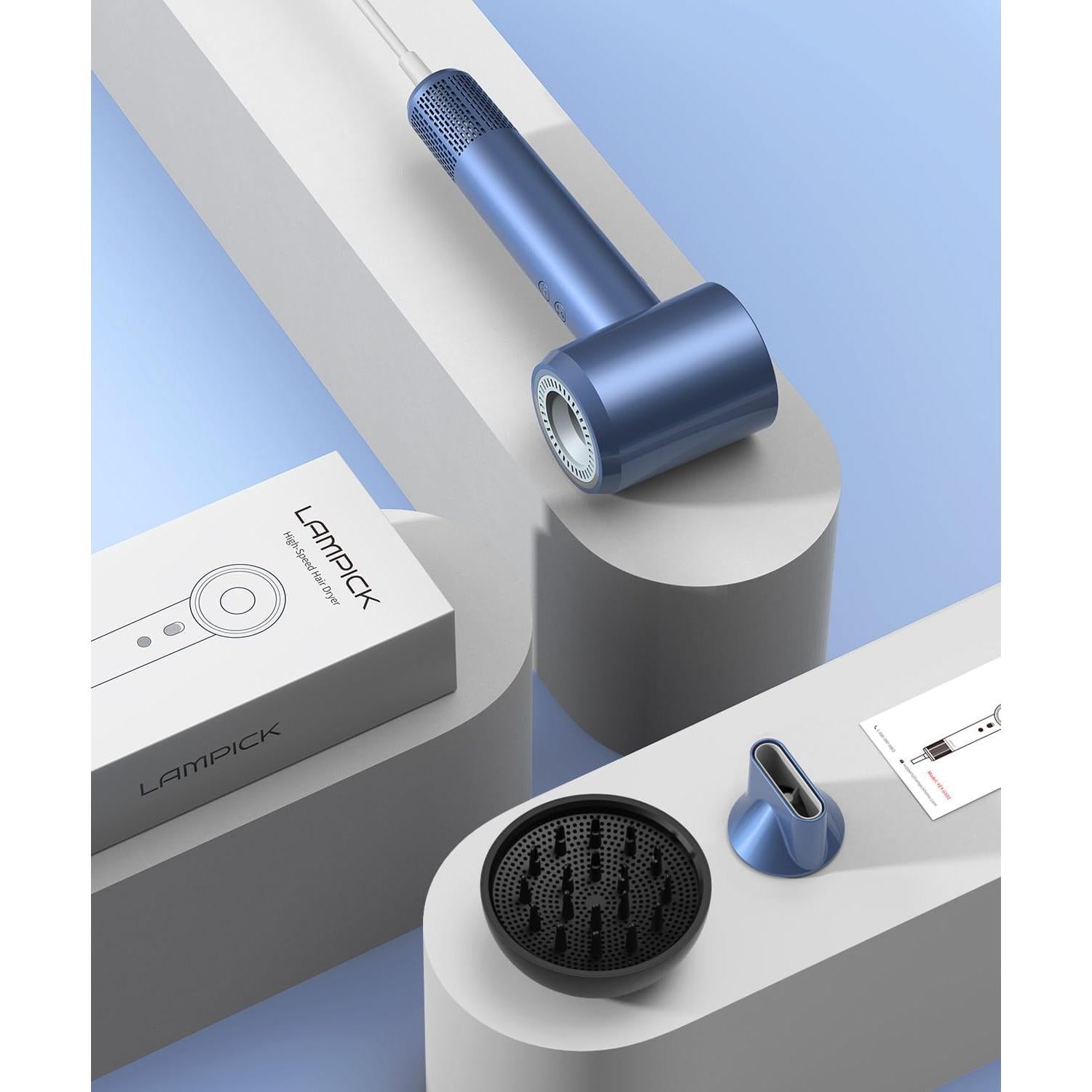 Secador de Pelo LAMPICK Iónico 150000 RPM Azul, 5 Temperaturas