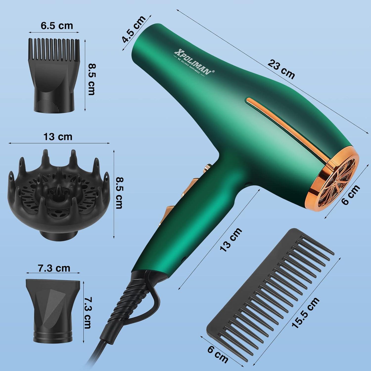 Secador de Pelo Profesional Iónico Xpoliman 2000W Verde/Dorado