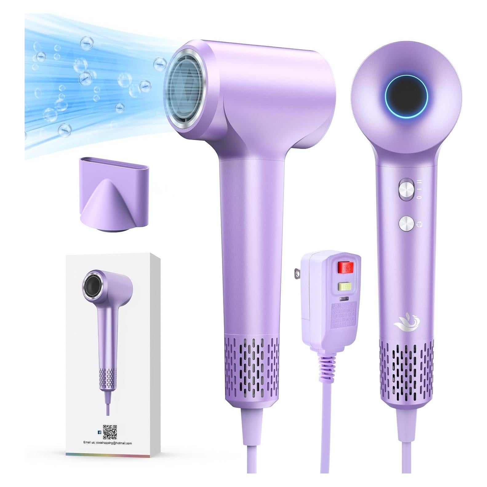 Secador de Pelo KARFUN FK3, Alta Velocidad 110000 RPM, 3 Temperaturas, Bajo Ruido 57dB, Púrpura