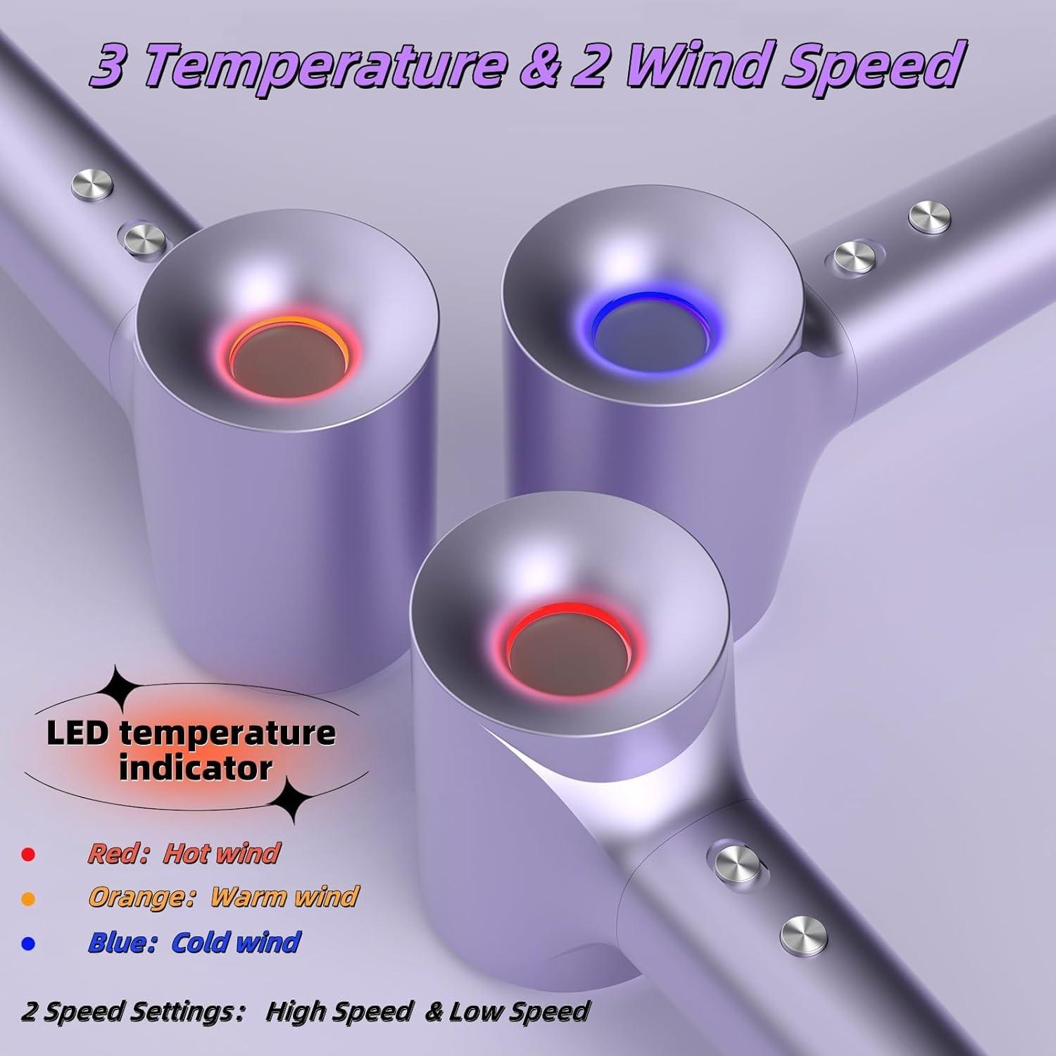 Secador de Pelo KARFUN FK3, Alta Velocidad 110000 RPM, 3 Temperaturas, Bajo Ruido 57dB, Púrpura