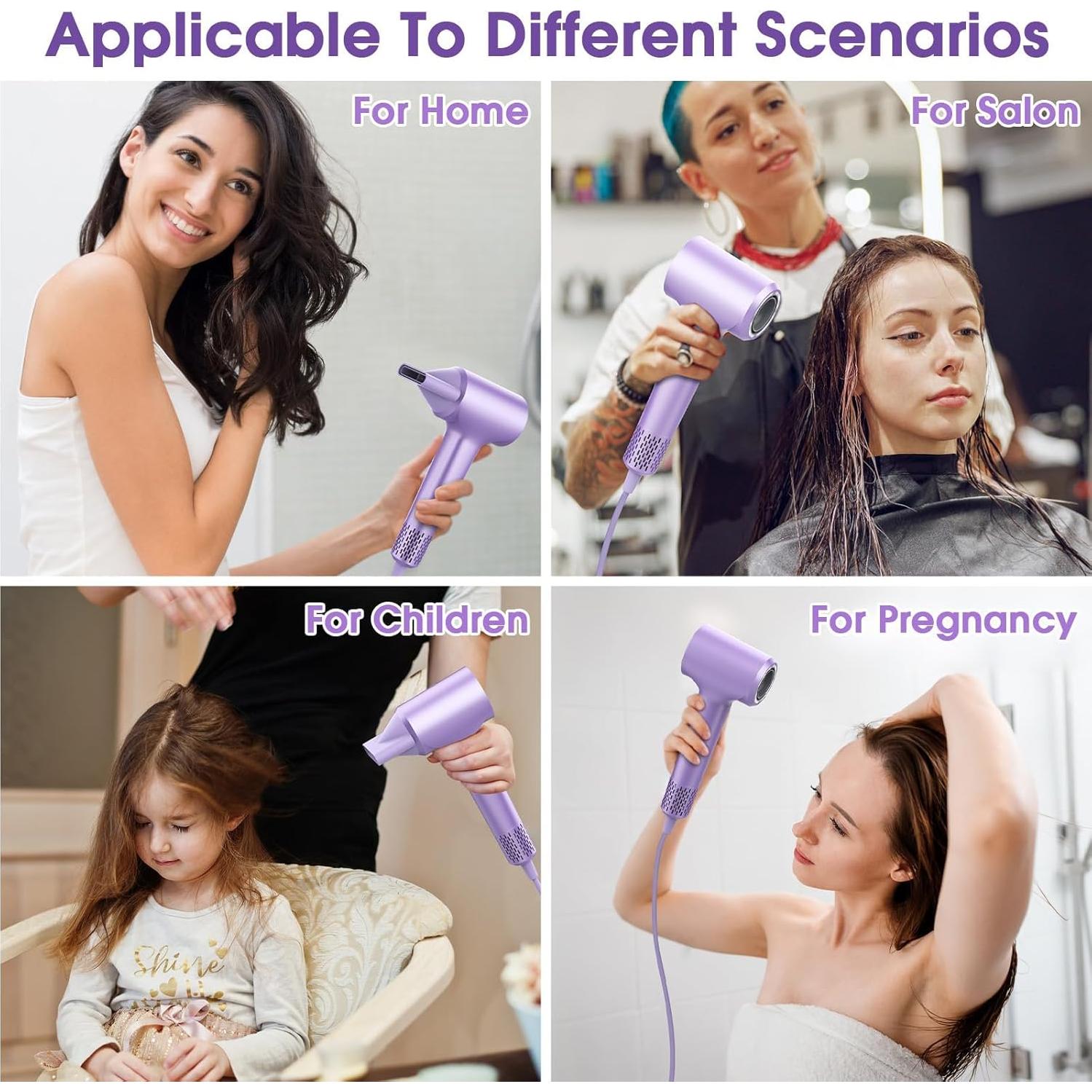 Secador de Pelo KARFUN FK3, Alta Velocidad 110000 RPM, 3 Temperaturas, Bajo Ruido 57dB, Púrpura