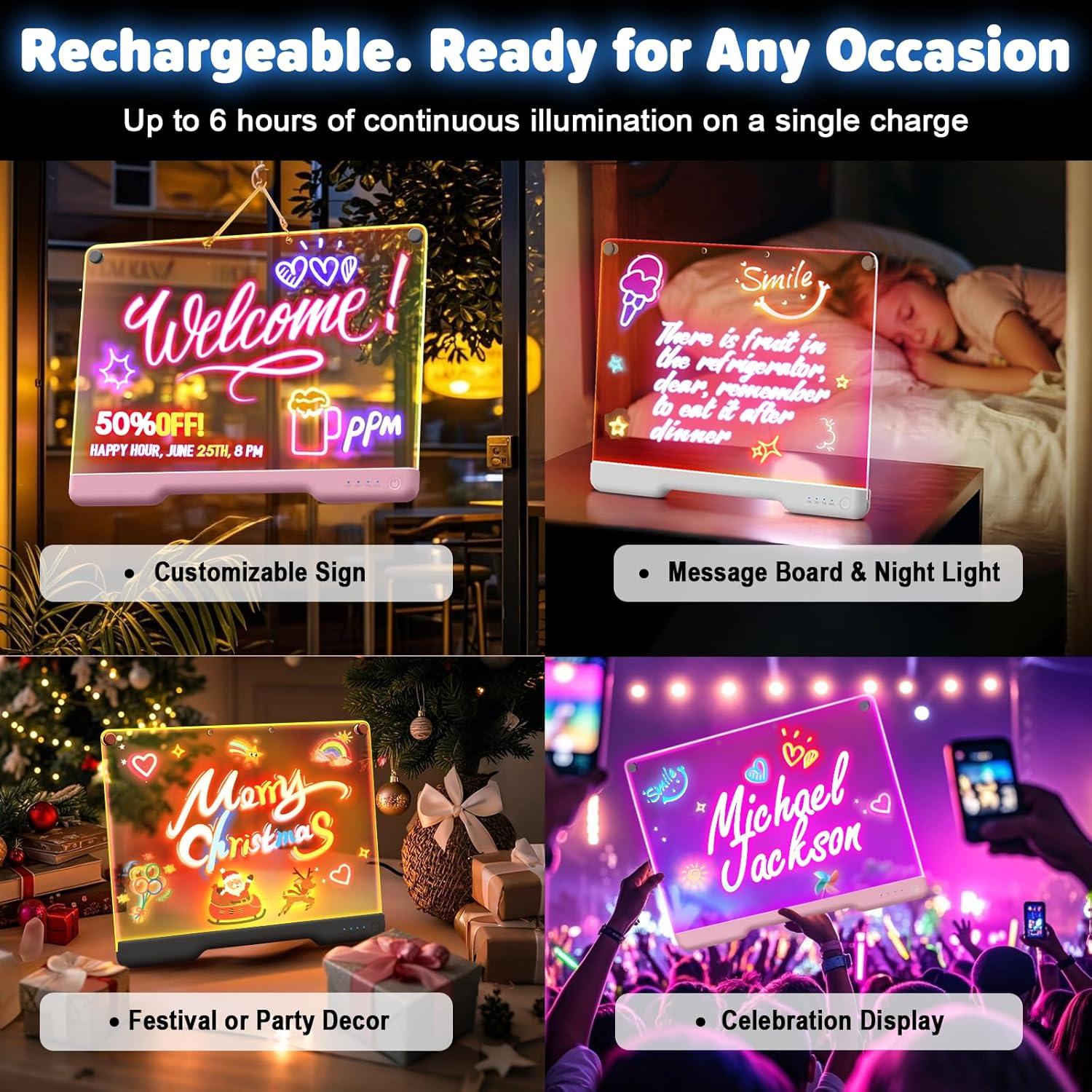 Tablero de Notas LED Geokay E16 Blanco, 7 Modos de Luz, 34.8 cm