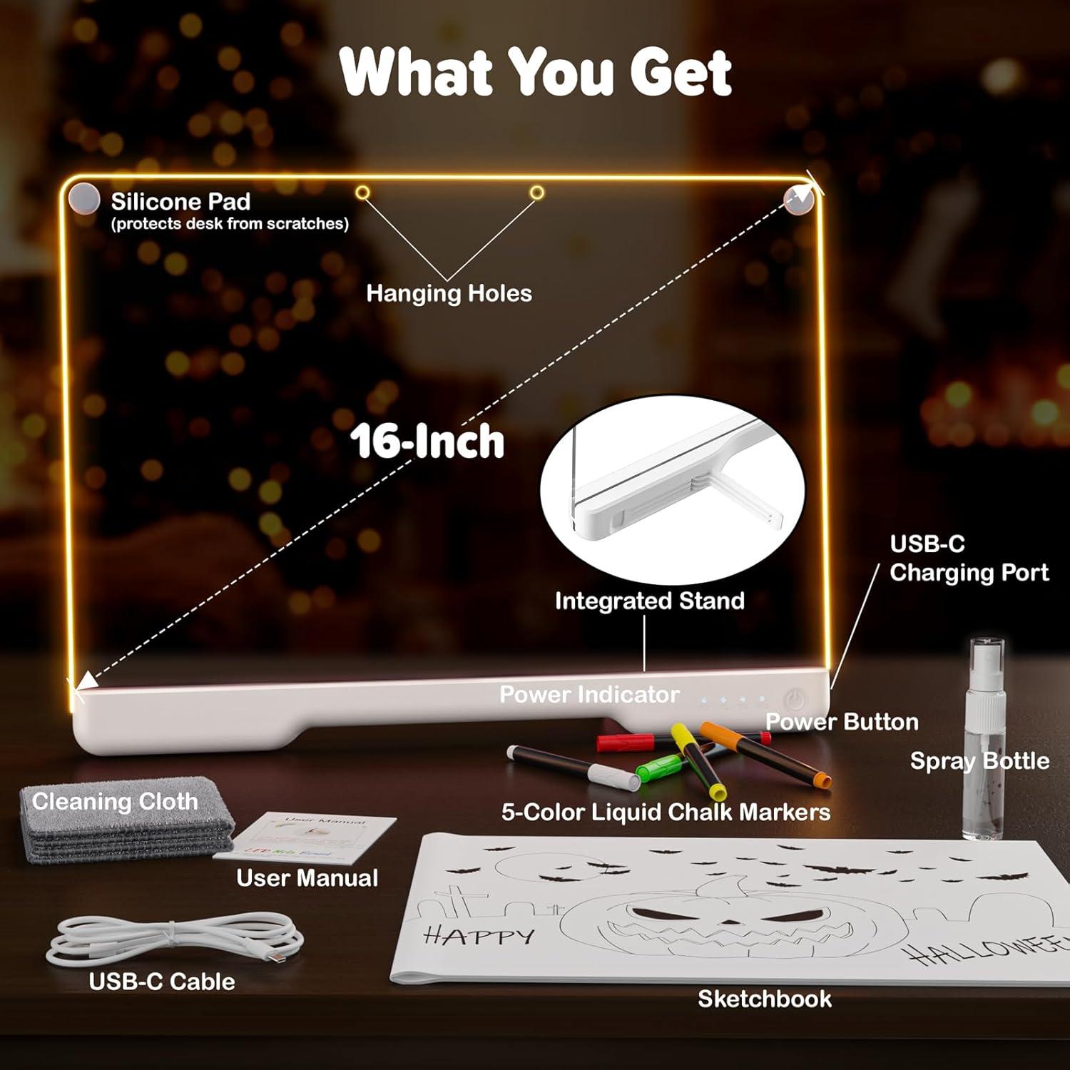 Tablero de Notas LED Geokay E16 Blanco, 7 Modos de Luz, 34.8 cm