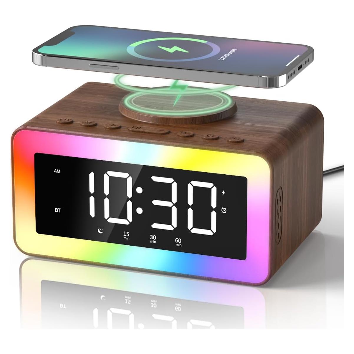Reloj Despertador Digital Bitswolee con Carga Inalámbrica y Altavoz Bluetooth