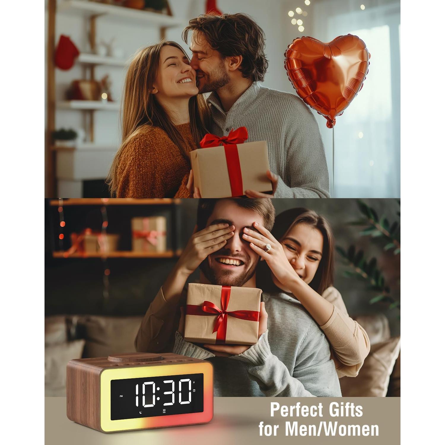 Reloj Despertador Digital Bitswolee con Carga Inalámbrica y Altavoz Bluetooth