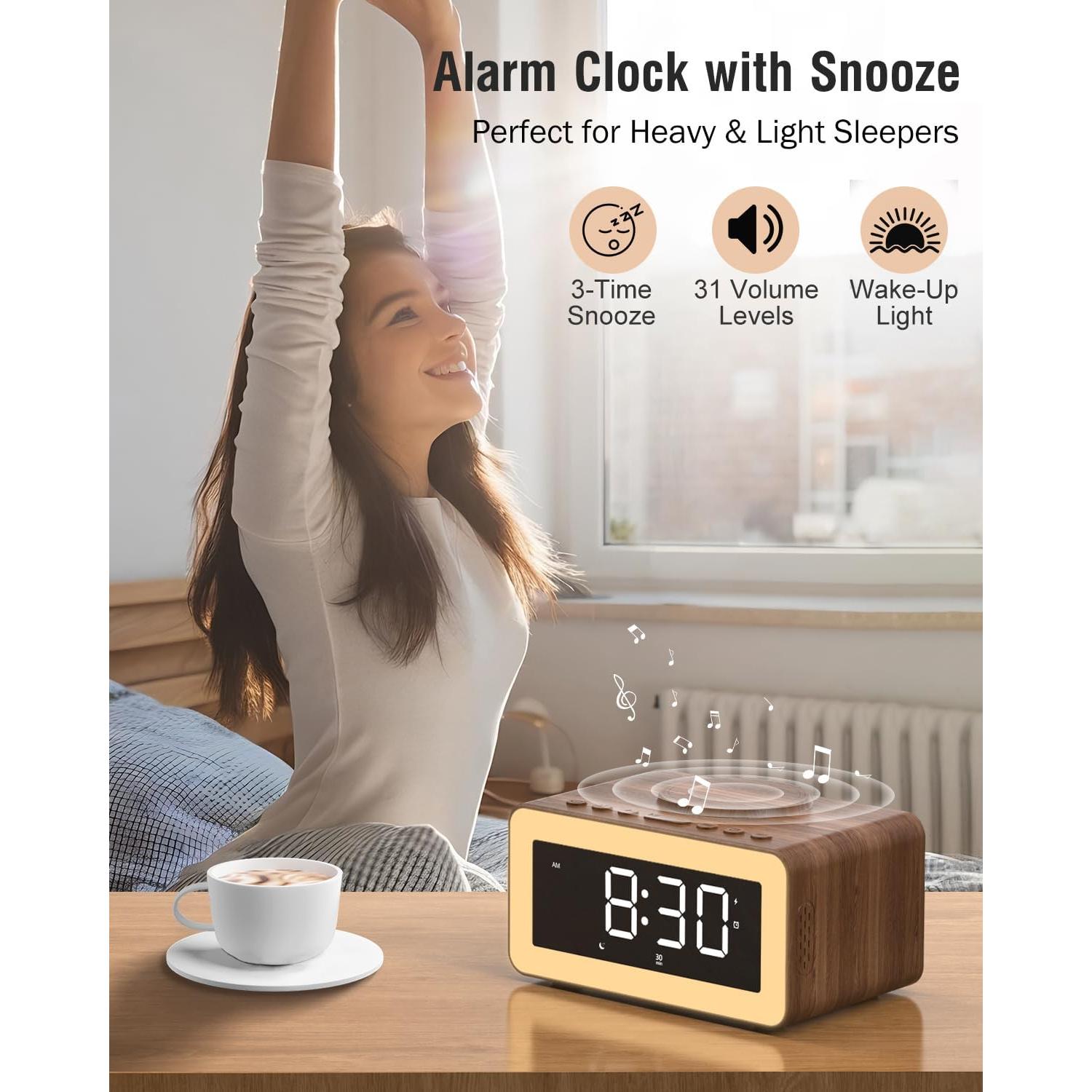 Reloj Despertador Digital Bitswolee con Carga Inalámbrica y Altavoz Bluetooth