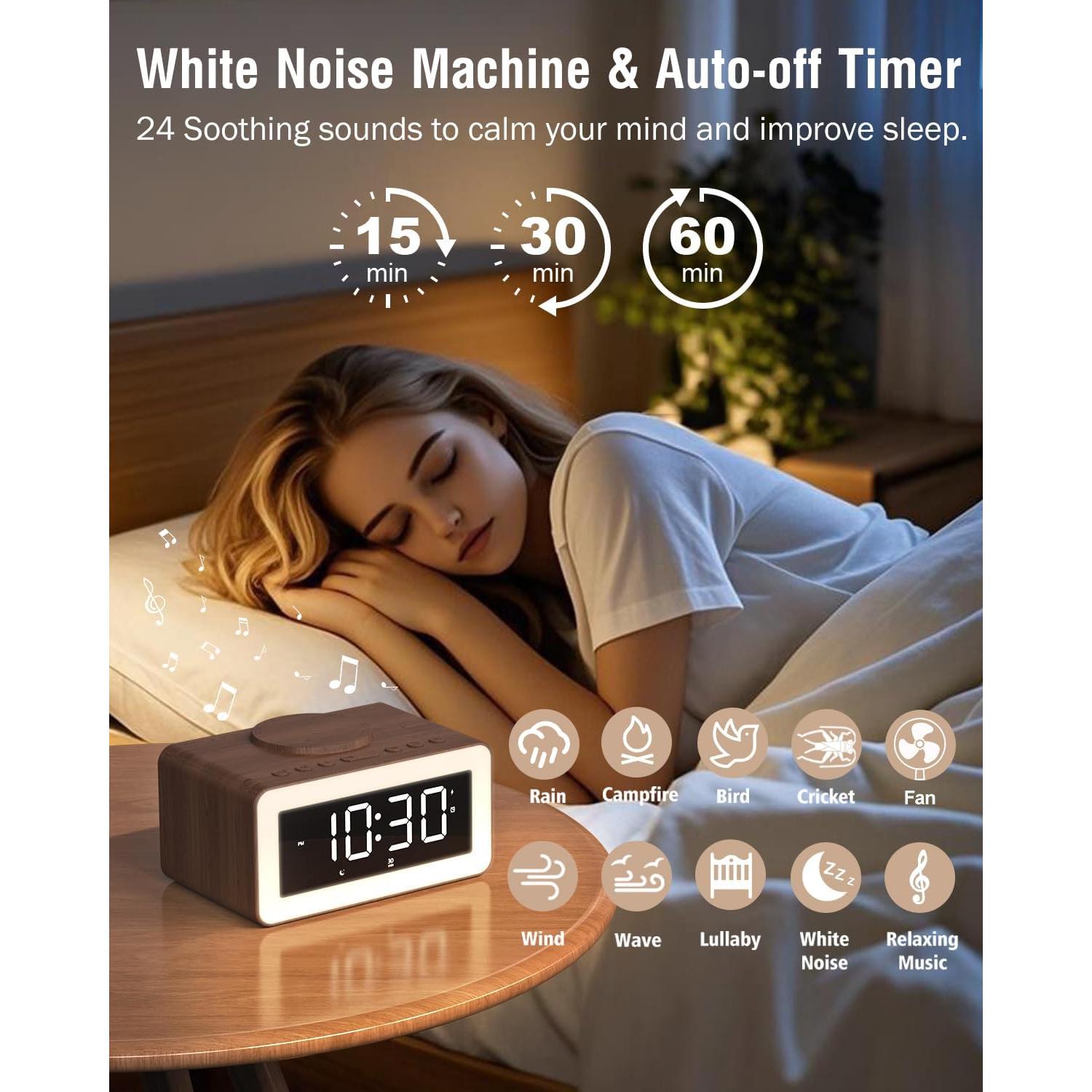 Reloj Despertador Digital Bitswolee con Carga Inalámbrica y Altavoz Bluetooth