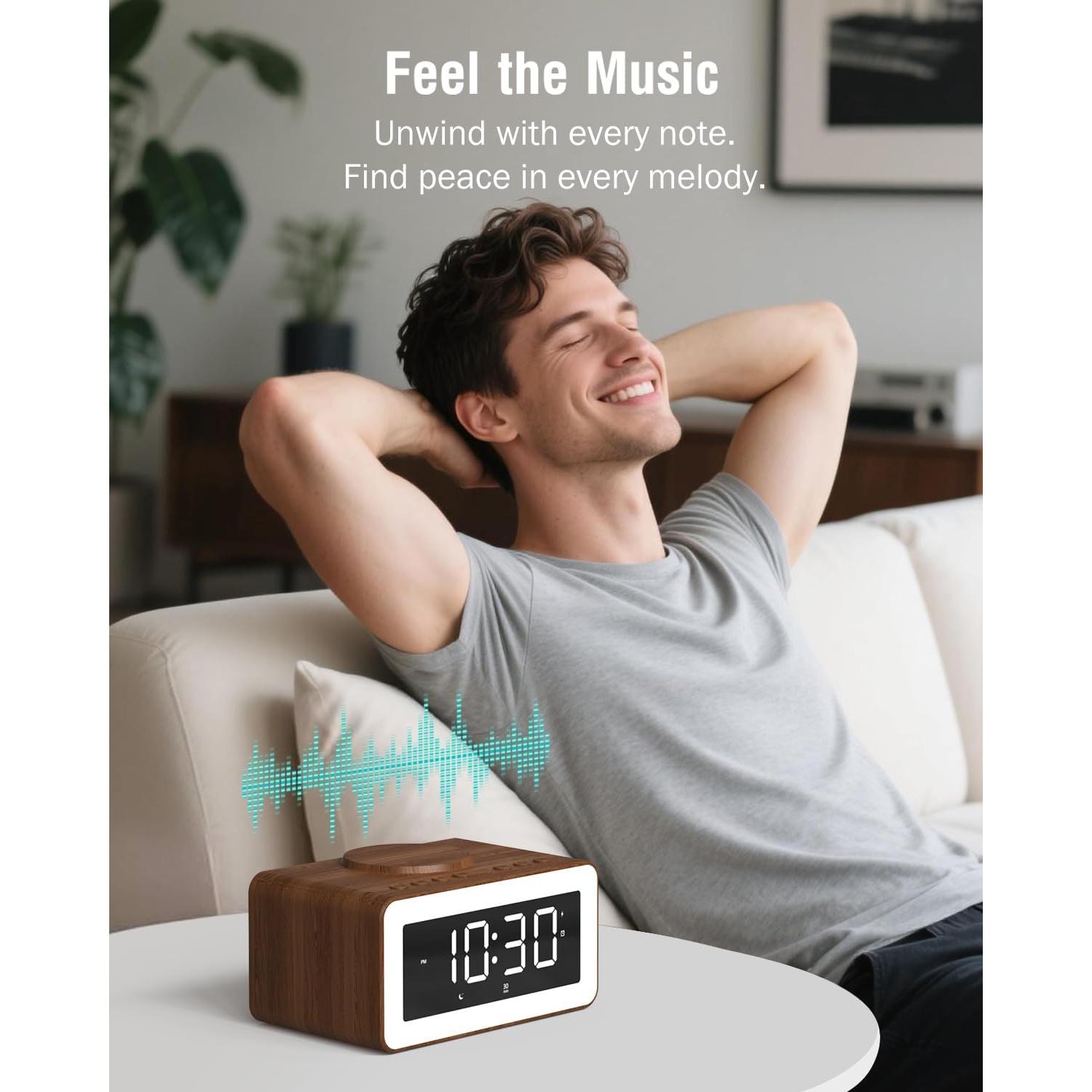 Reloj Despertador Digital Bitswolee con Carga Inalámbrica y Altavoz Bluetooth