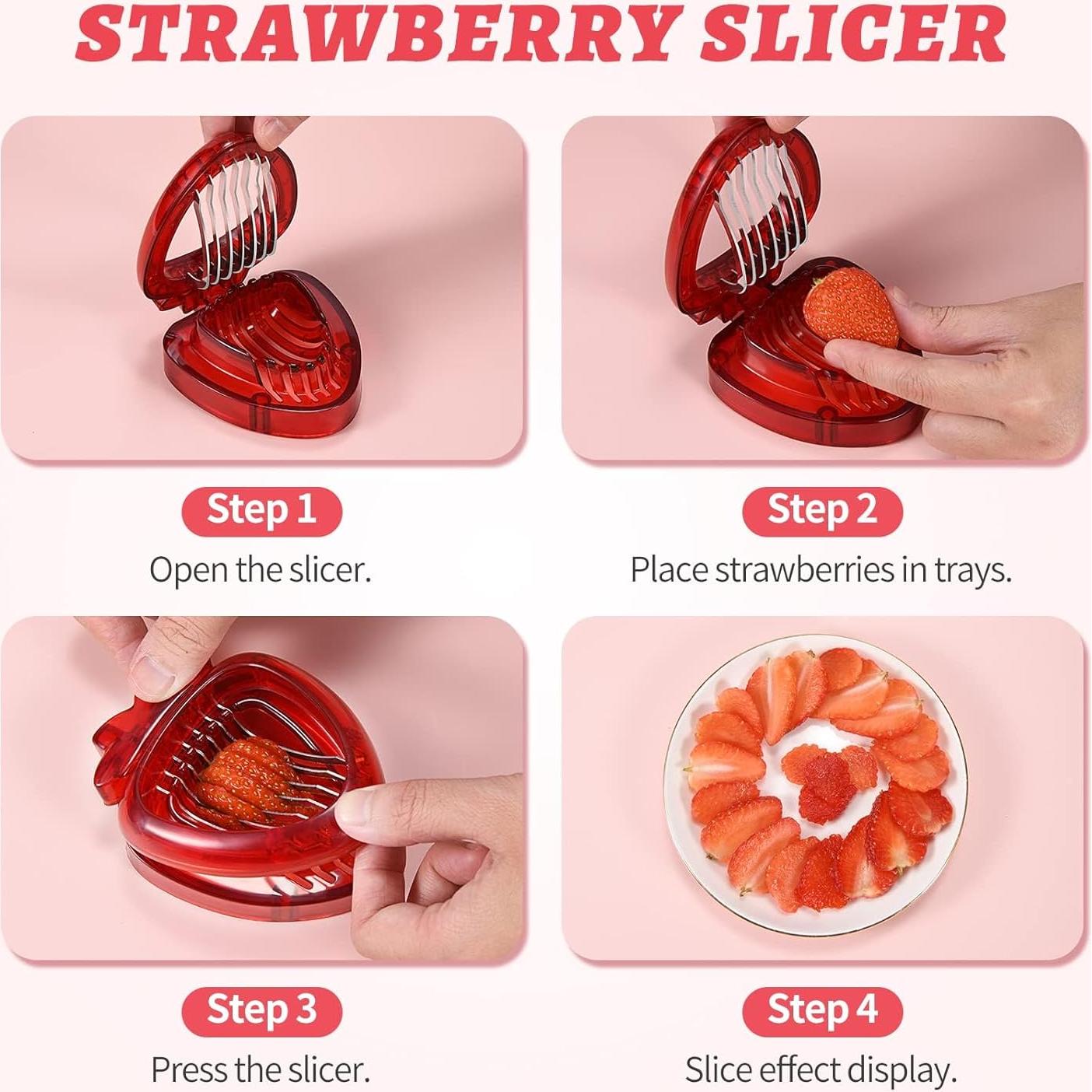 Cortador de Fresas LIFVCNT 2 Pcs Acero Inoxidable Manual