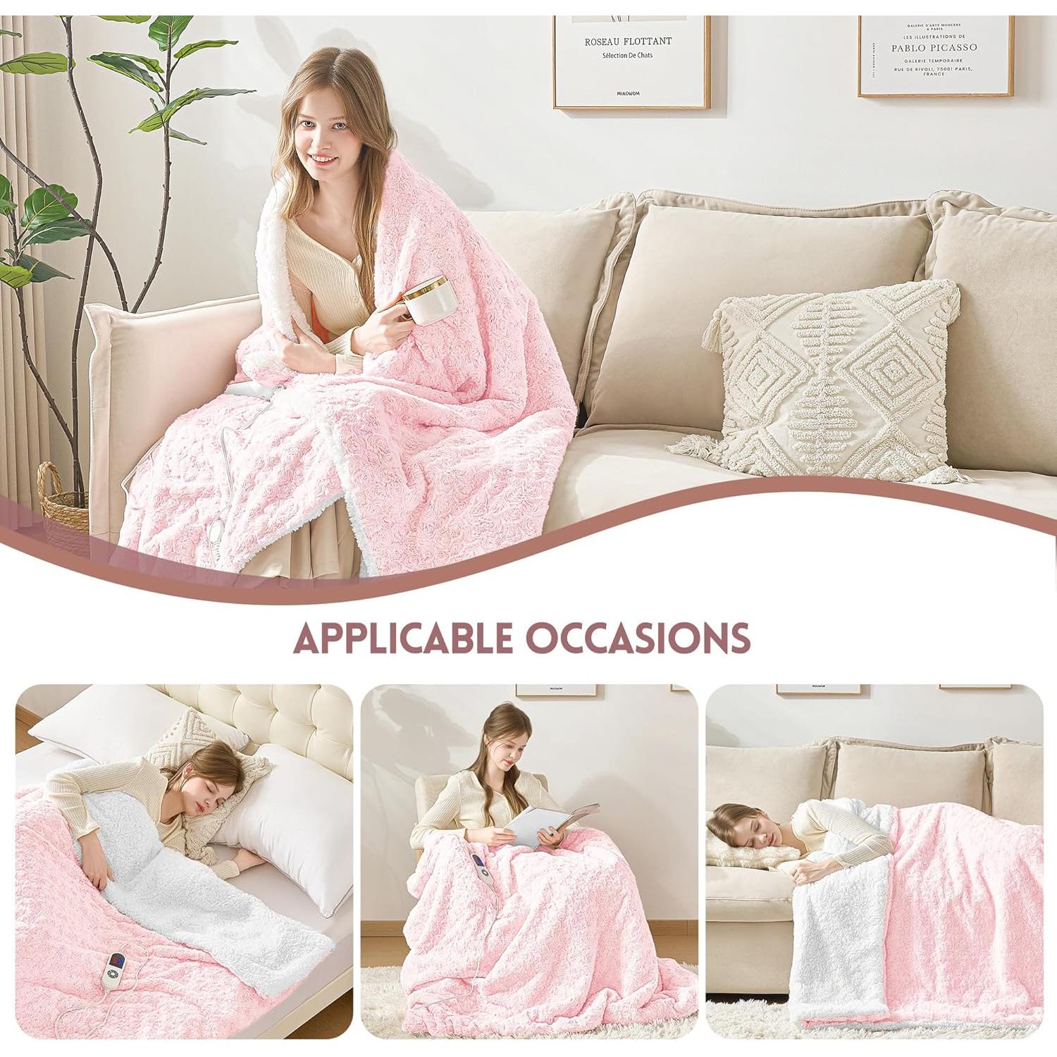 Manta Calentada Eléctrica MAXEVE 127x152 cm Rosa 6 Niveles