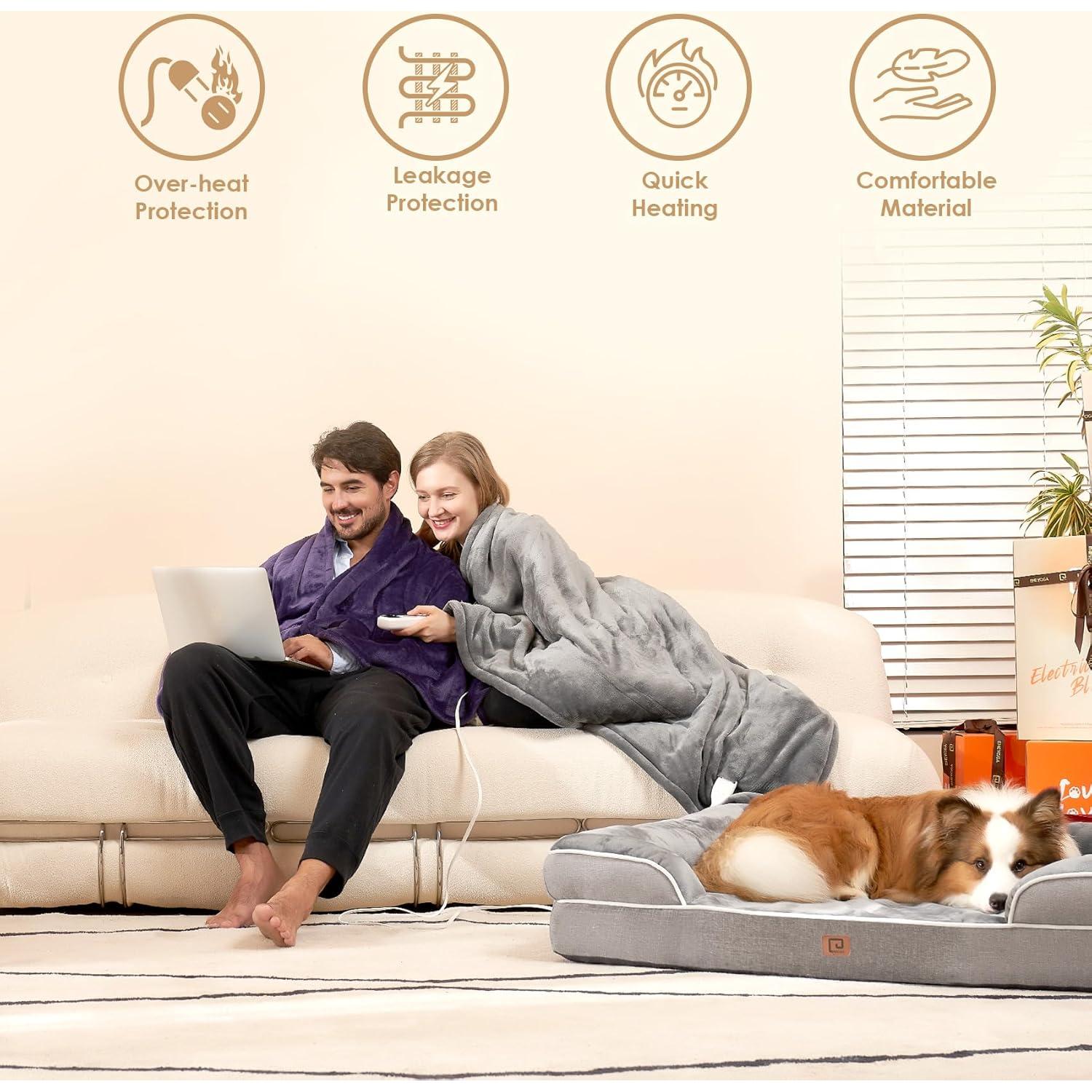 Manta Calentada EHEYCIGA 127x152 cm Gris - 6 Niveles Calentamiento