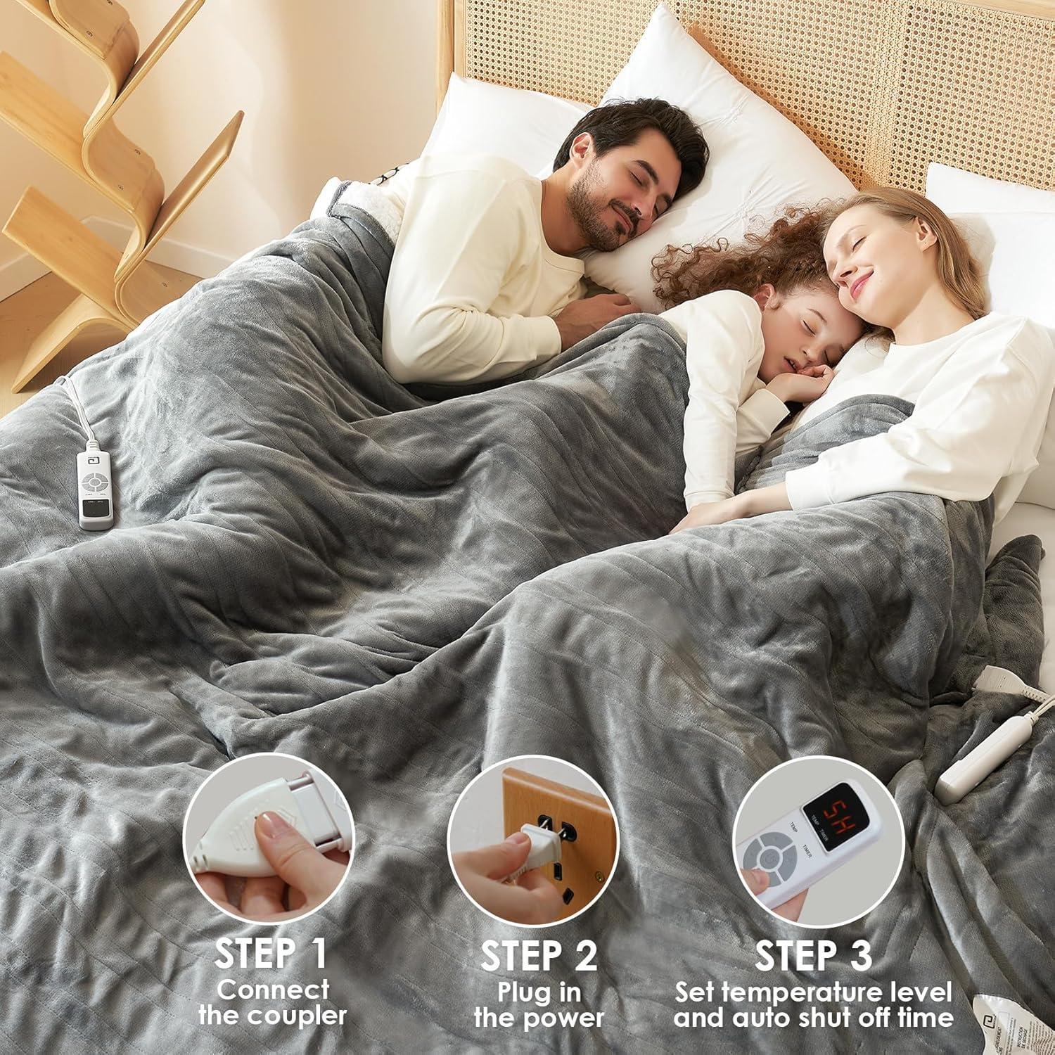 Manta Calentada EHEYCIGA 127x152 cm Gris - 6 Niveles Calentamiento