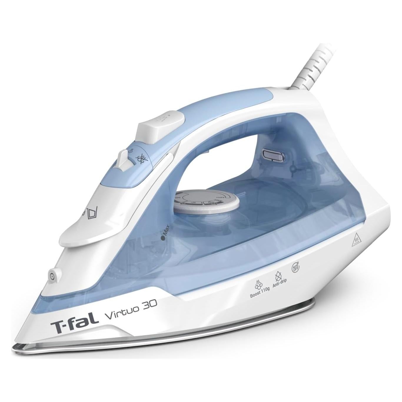 Plancha de Vapor Tefal Virtuo 30, 1400W, Suela Cerámica, Azul
