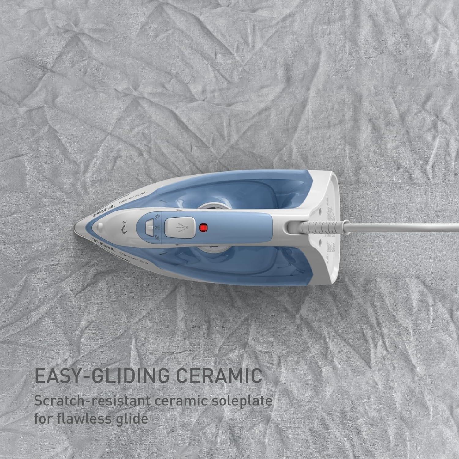 Plancha de Vapor Tefal Virtuo 30, 1400W, Suela Cerámica, Azul