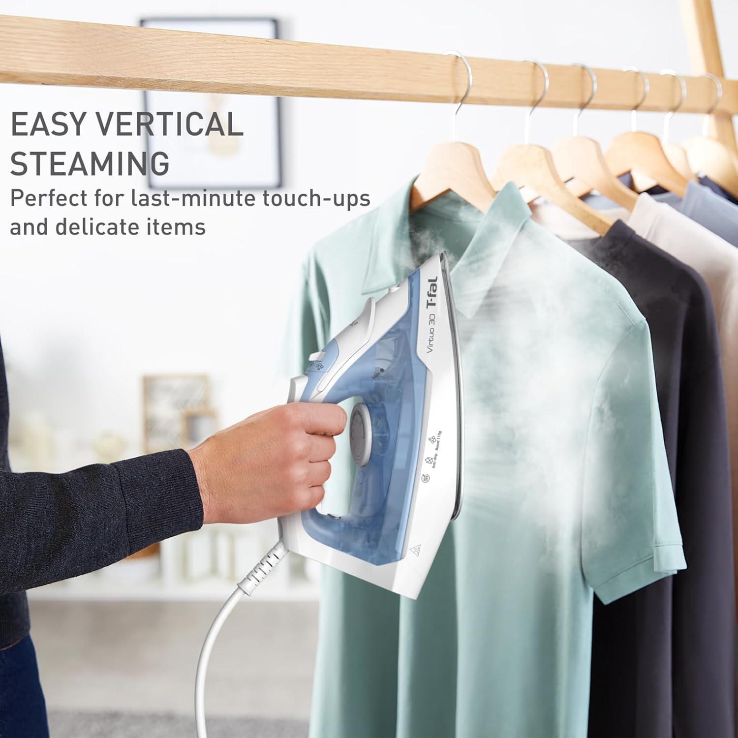 Plancha de Vapor Tefal Virtuo 30, 1400W, Suela Cerámica, Azul