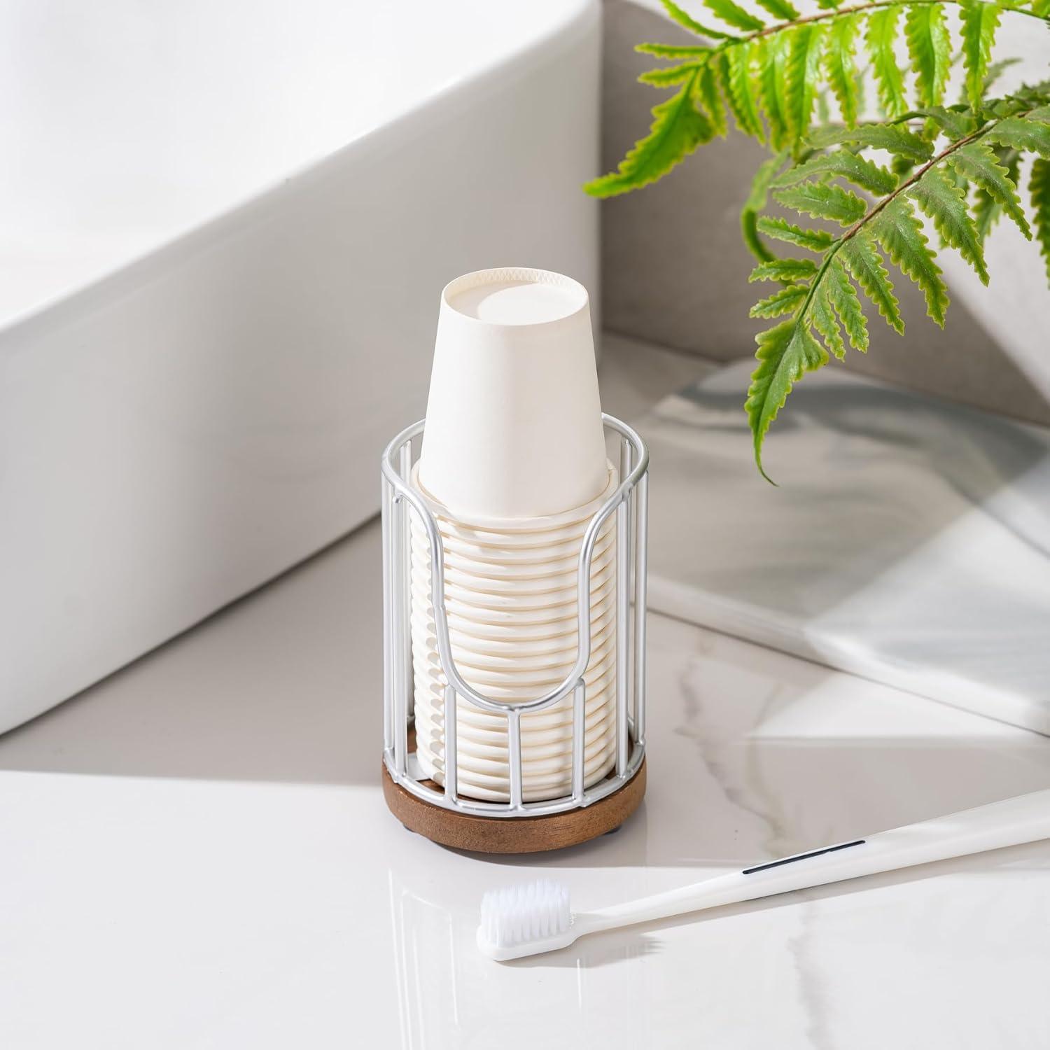 Dispensador de Vasos para Baño QTTCMY Acacia 10.49 cm