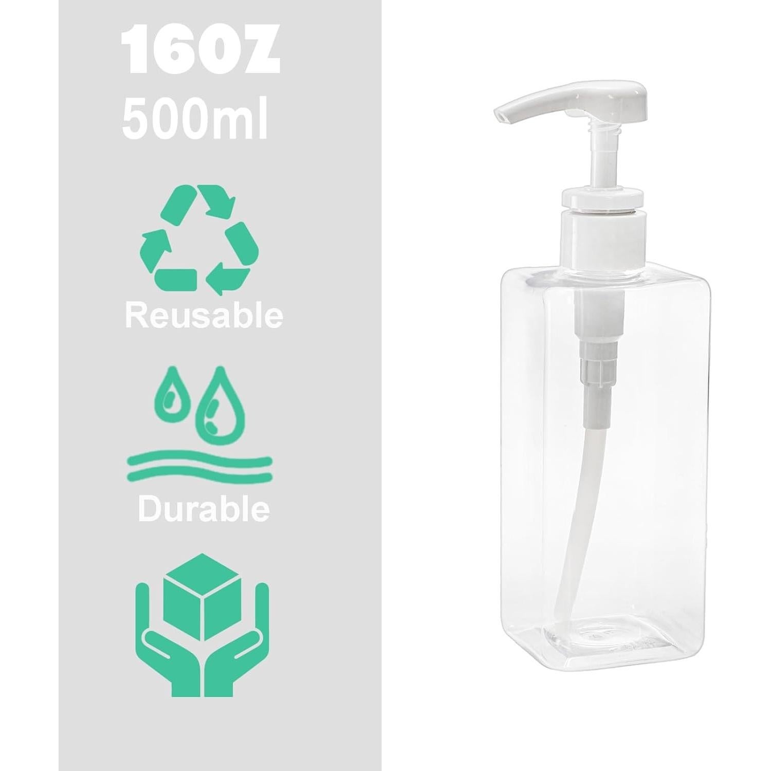 Okllen 12 Botellas de Plástico 500ml con Bomba Cuadradas